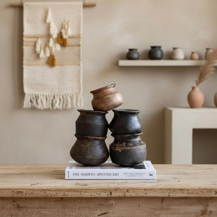 Small Vintage Clay Pot Vessel | Rustic Terracotta Mini Planter (Assorted) - Project Kalaā