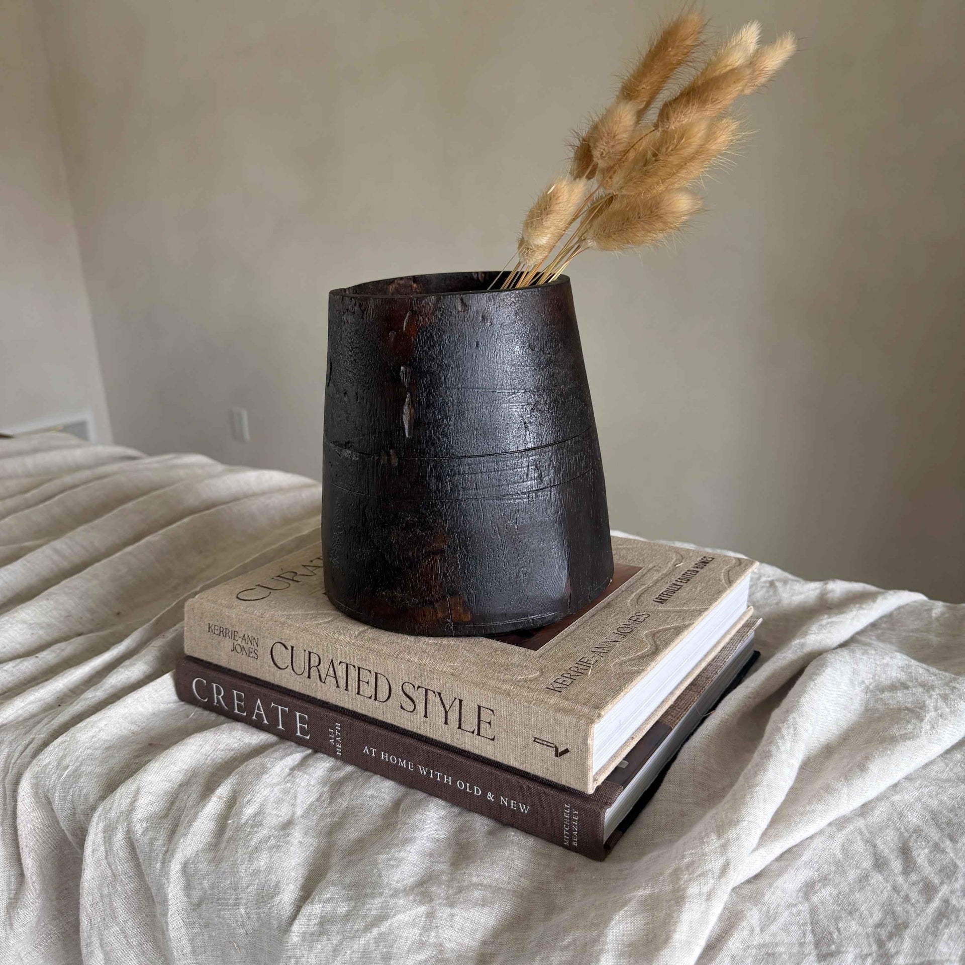 Vintage Wooden 7" Planter, Rustic Teak Pot, Antique Wooden Vase