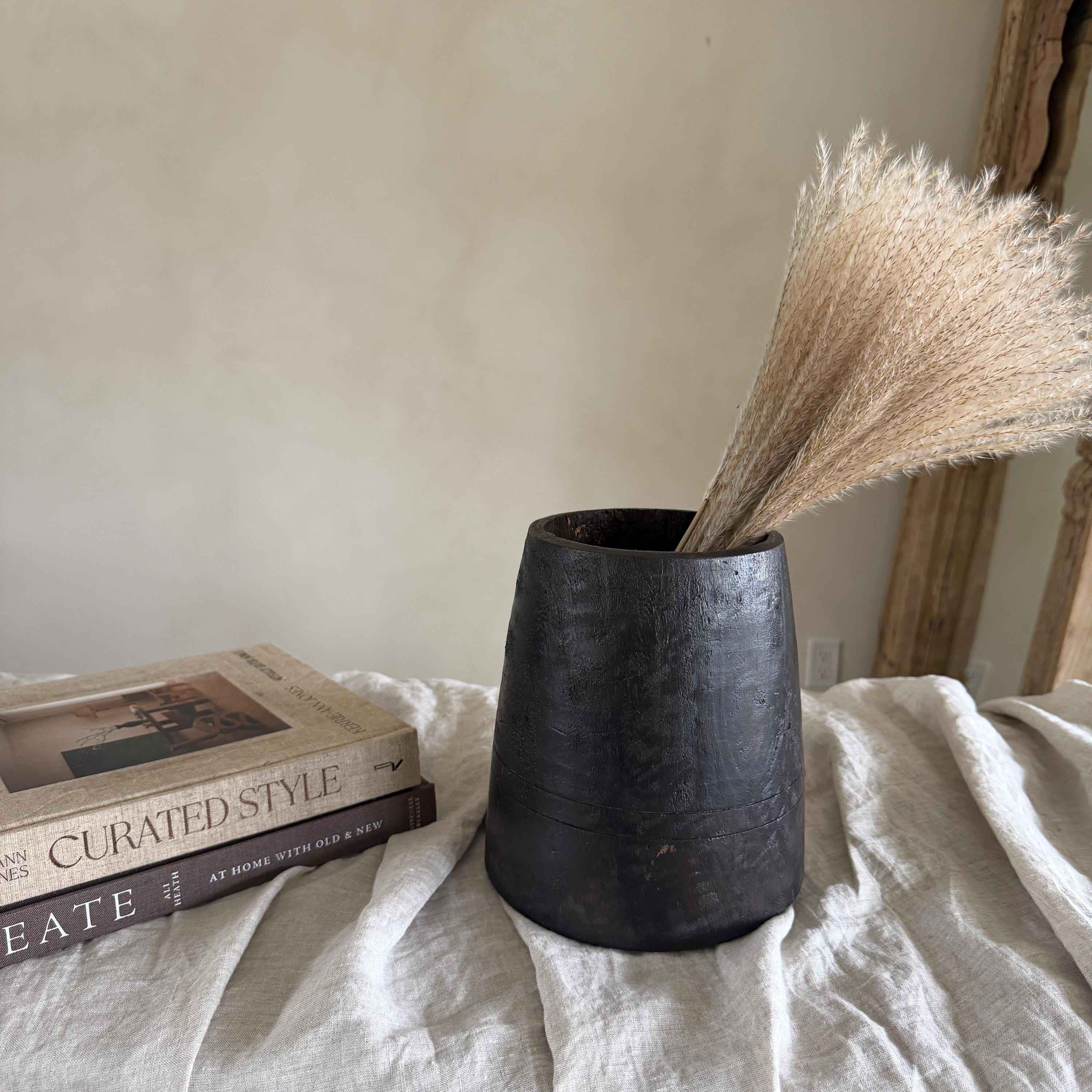 Vintage Wooden 7.5" Planter, Rustic Teak Pot, Antique Wooden Vase