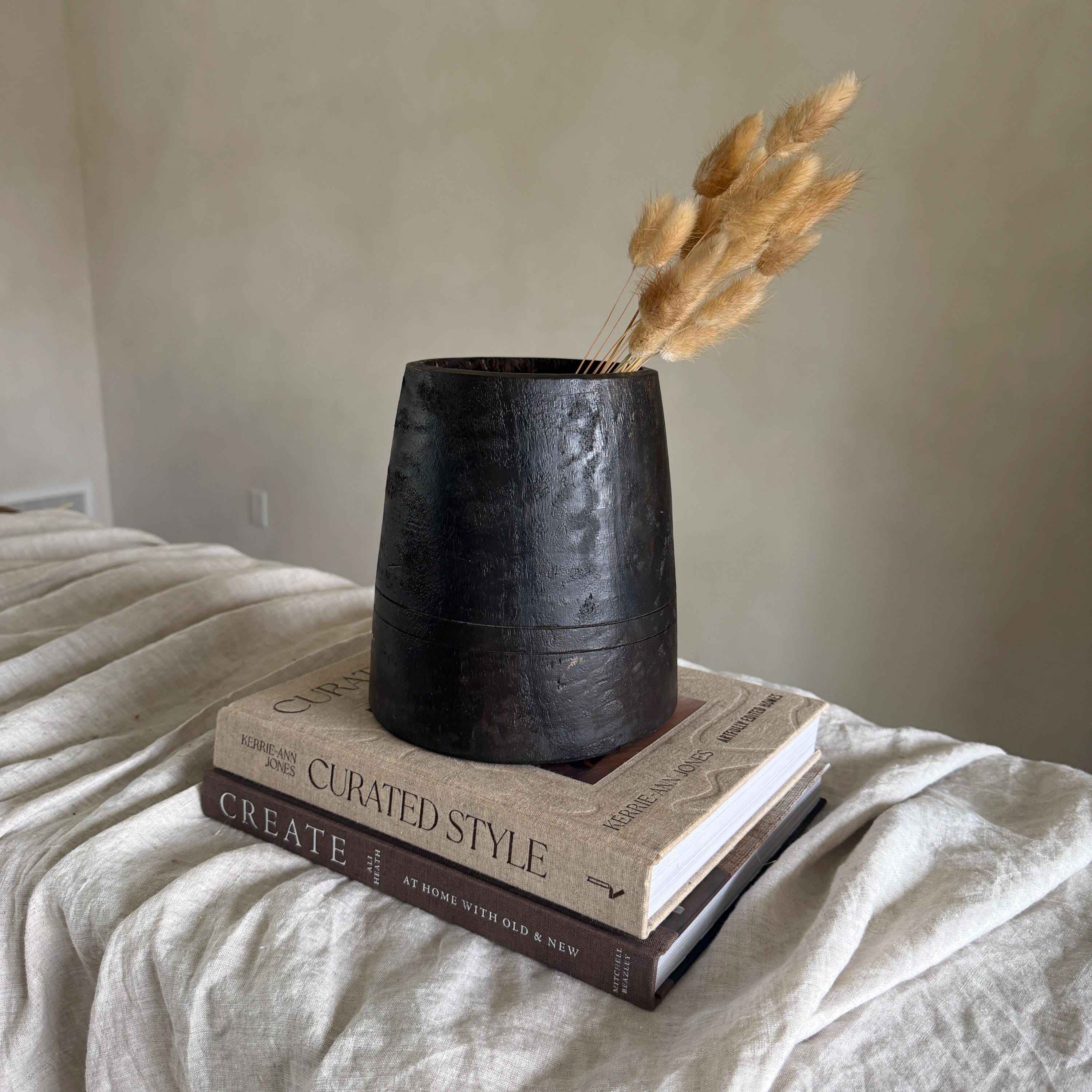 Vintage Wooden 7.5" Planter, Rustic Teak Pot, Antique Wooden Vase