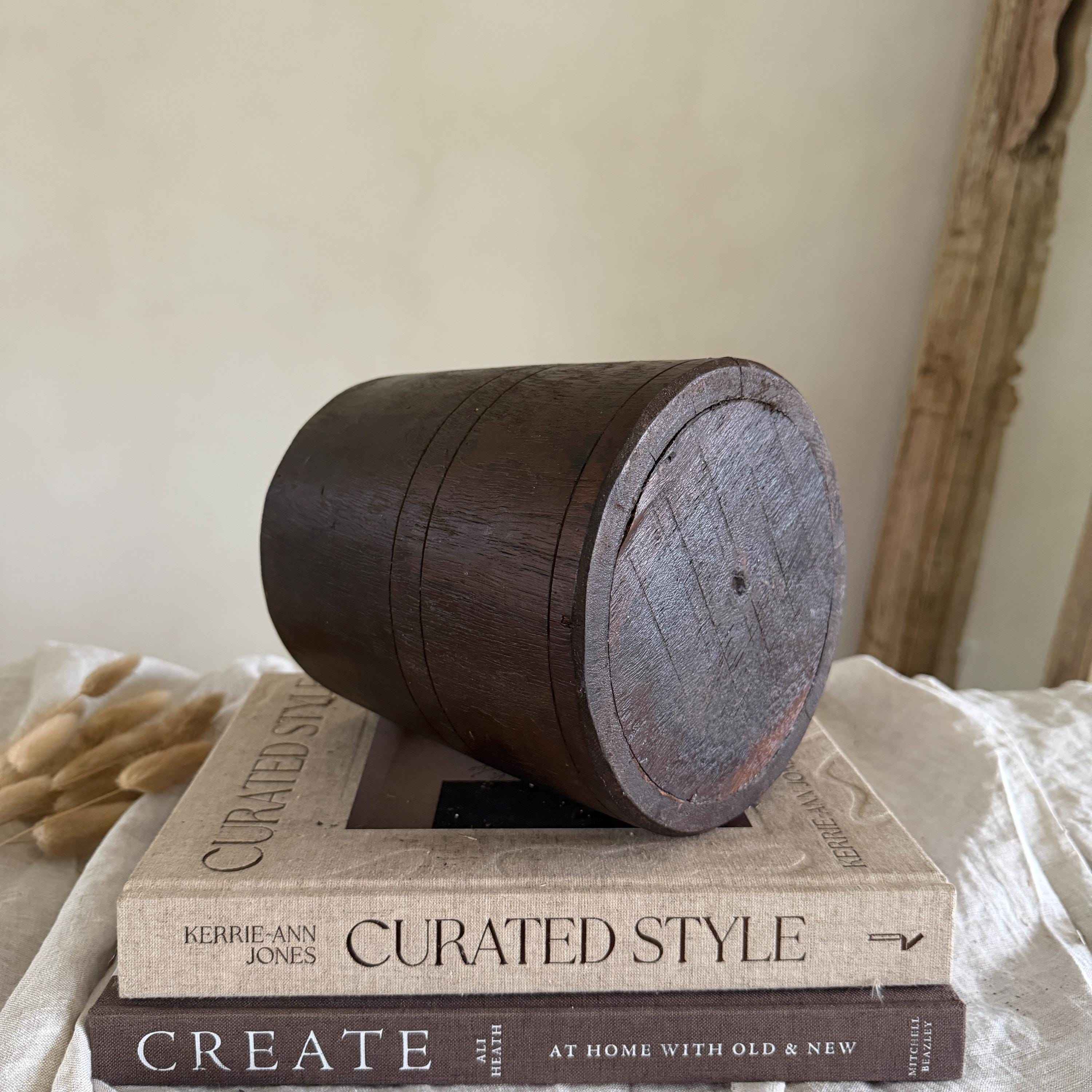 Vintage Wooden 7.5" Planter, Rustic Teak Pot, Antique Wooden Vase
