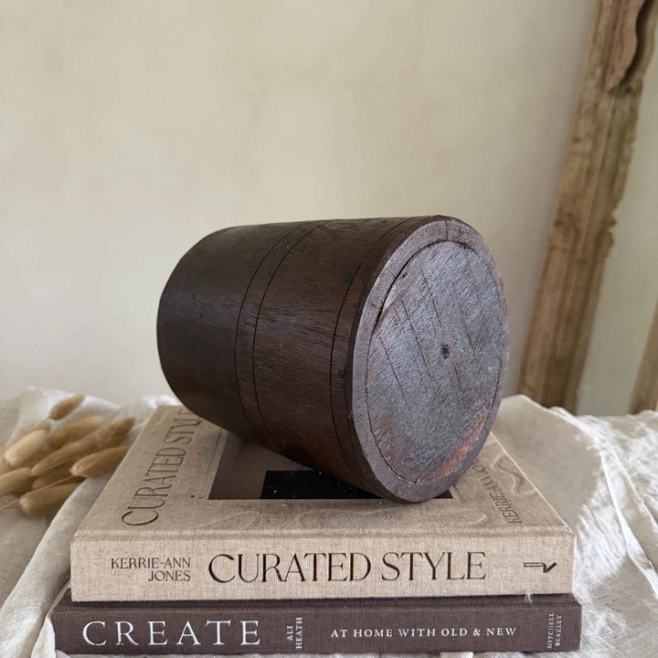 Vintage Wooden 7.5" Planter, Rustic Teak Pot, Antique Wooden Vase