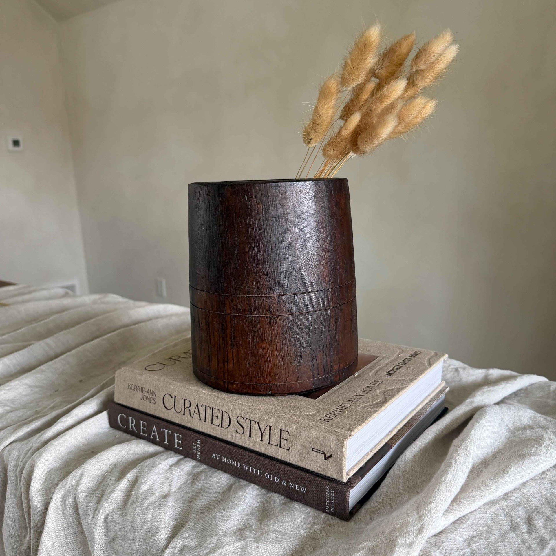 Vintage Wooden 7.5" Planter, Rustic Teak Pot, Antique Wooden Vase