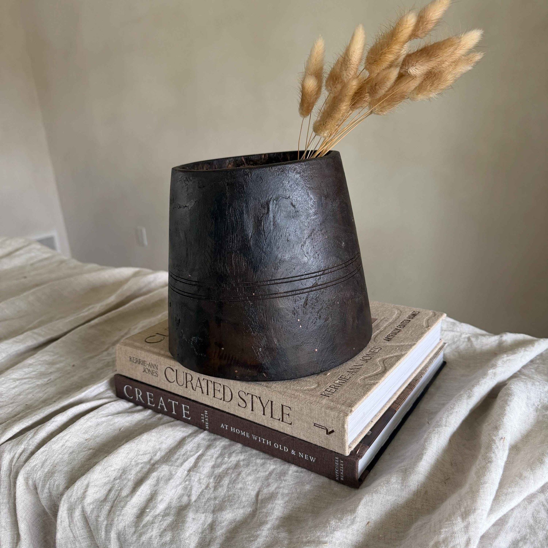 Vintage Wooden 7.5" Planter, Rustic Teak Pot, Antique Wooden Vase