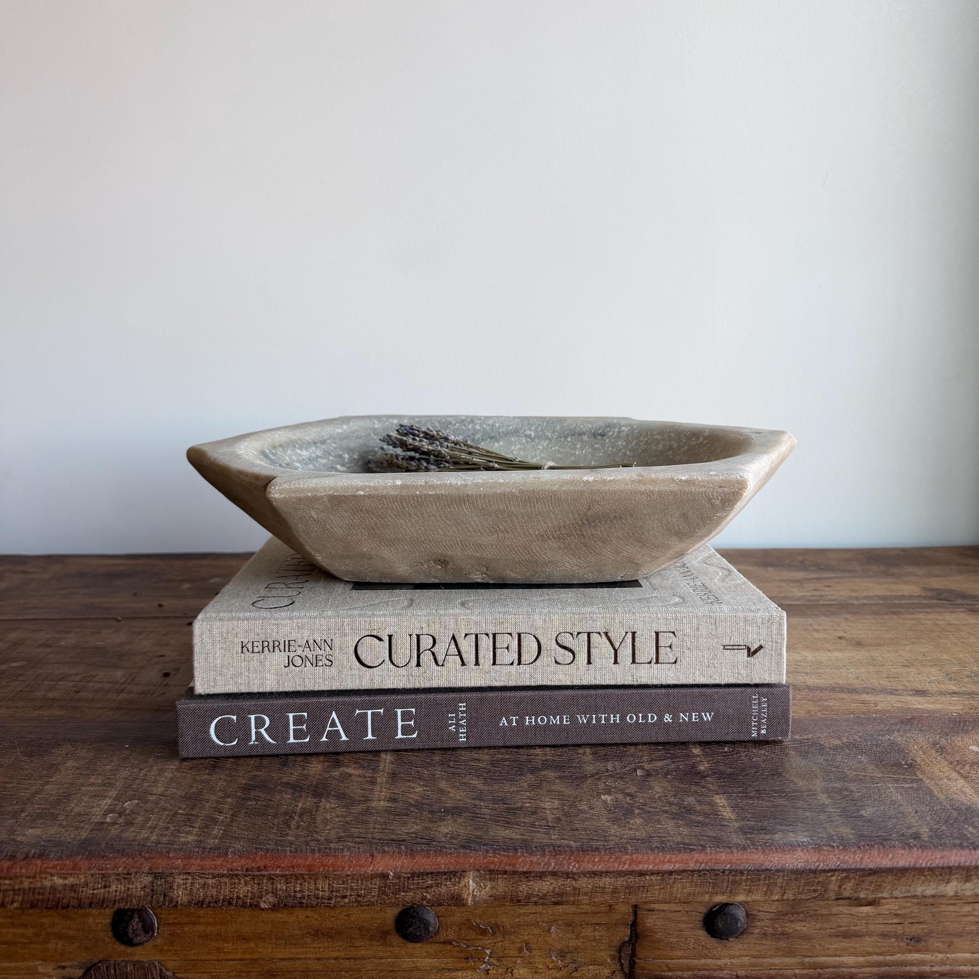 Vintage Marble Kharal Stone Tray, Antique Limestone Carved Oval Tray, Primitive Marble Centerpiece - Project Kalaā