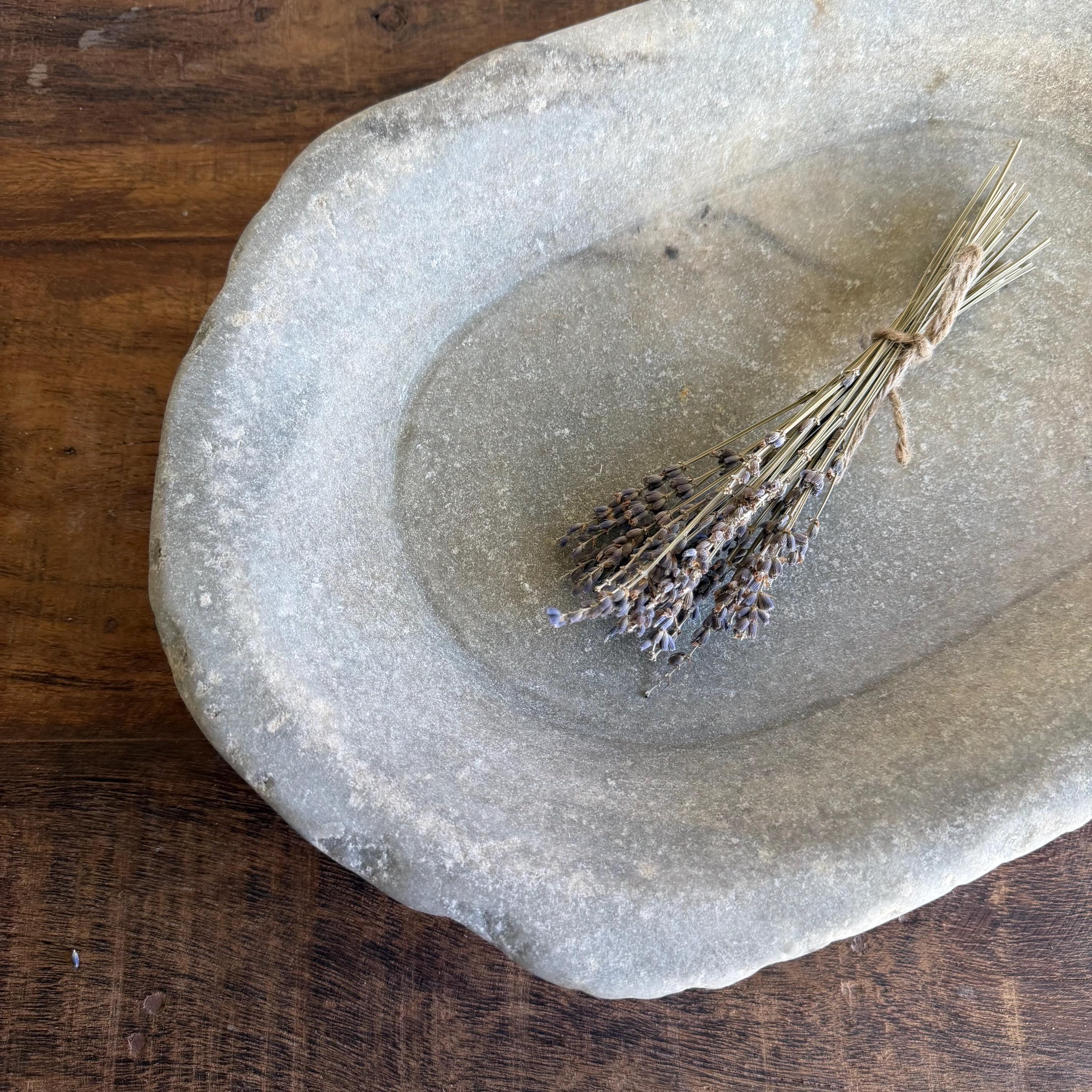 Vintage Marble Kharal Stone Tray, Antique Limestone Carved Oval Tray, Primitive Marble Centerpiece - Project Kalaā