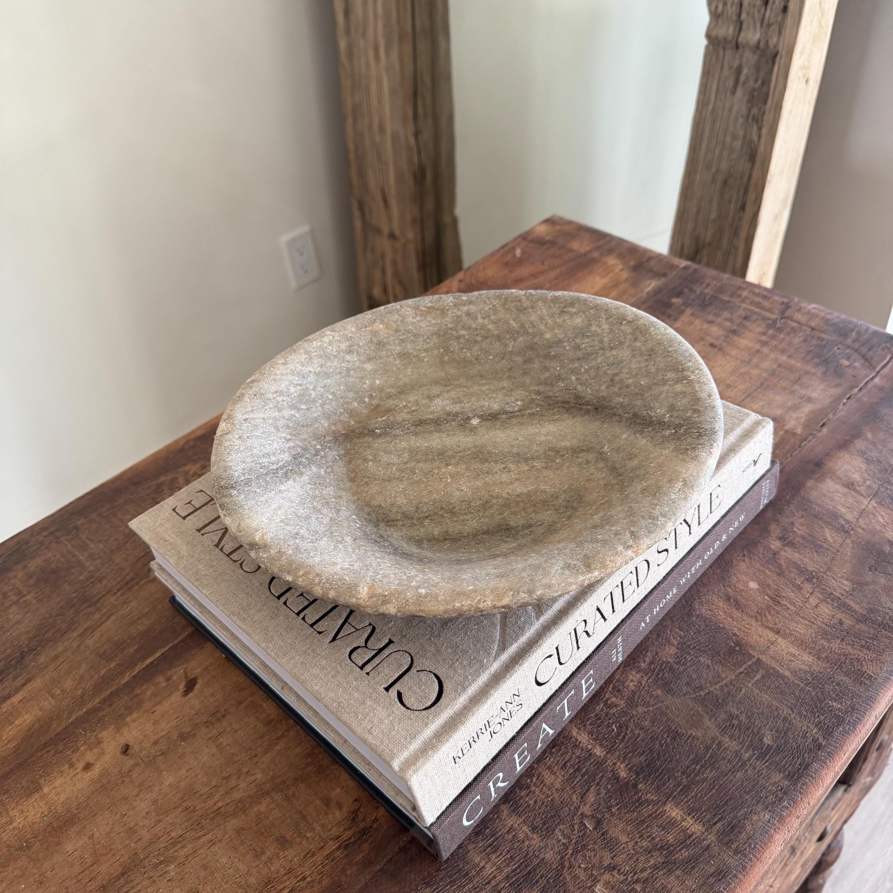 Vintage Marble Stone Bowl / Rustic Catch All Dish - Project Kalaā