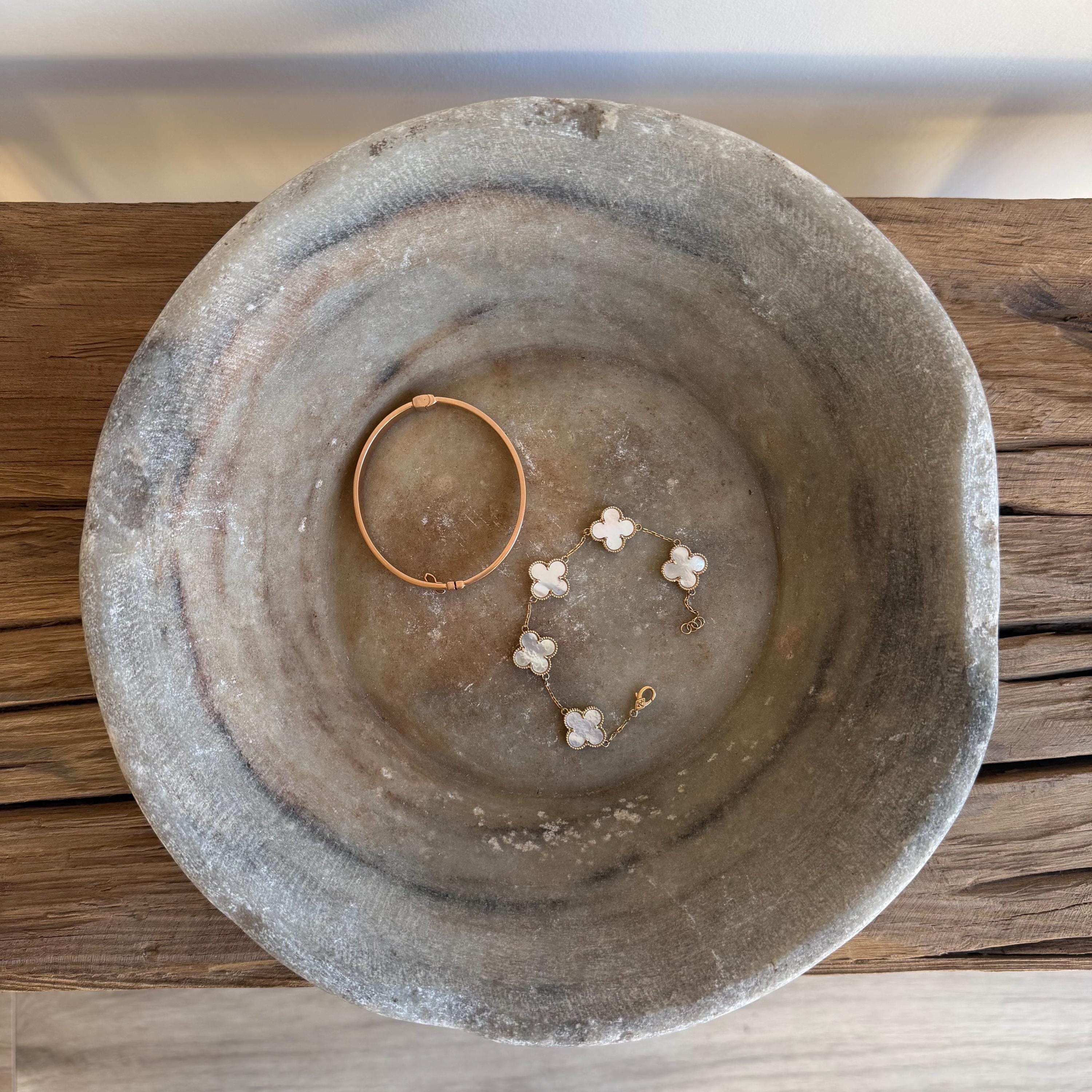 Vintage Marble Stone Bowl / Rustic Catch All Dish - Project Kalaā