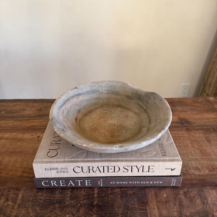 Vintage Marble Stone Bowl / Rustic Catch All Dish - Project Kalaā