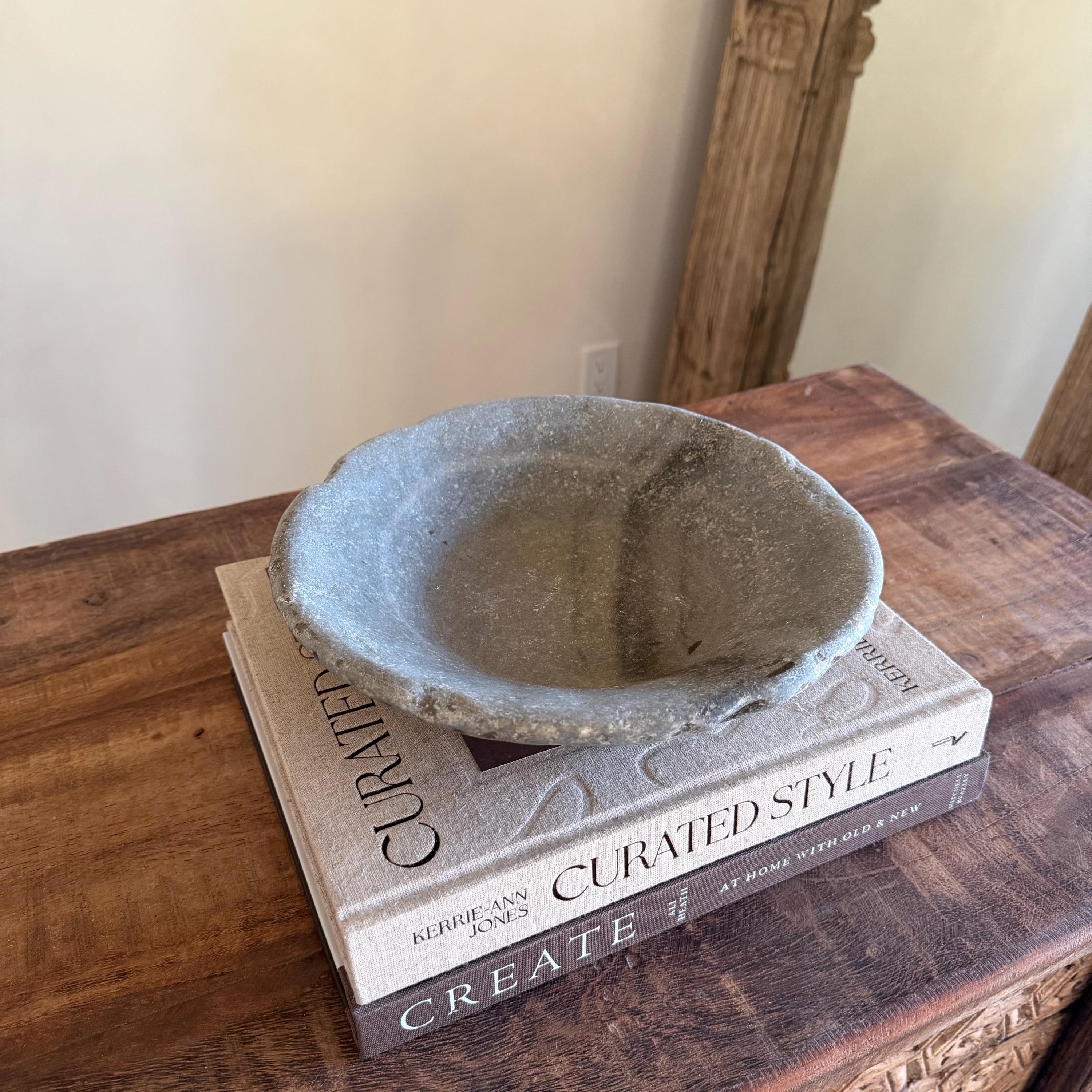 Vintage Marble Stone Bowl / Rustic Catch All Dish - Project Kalaā
