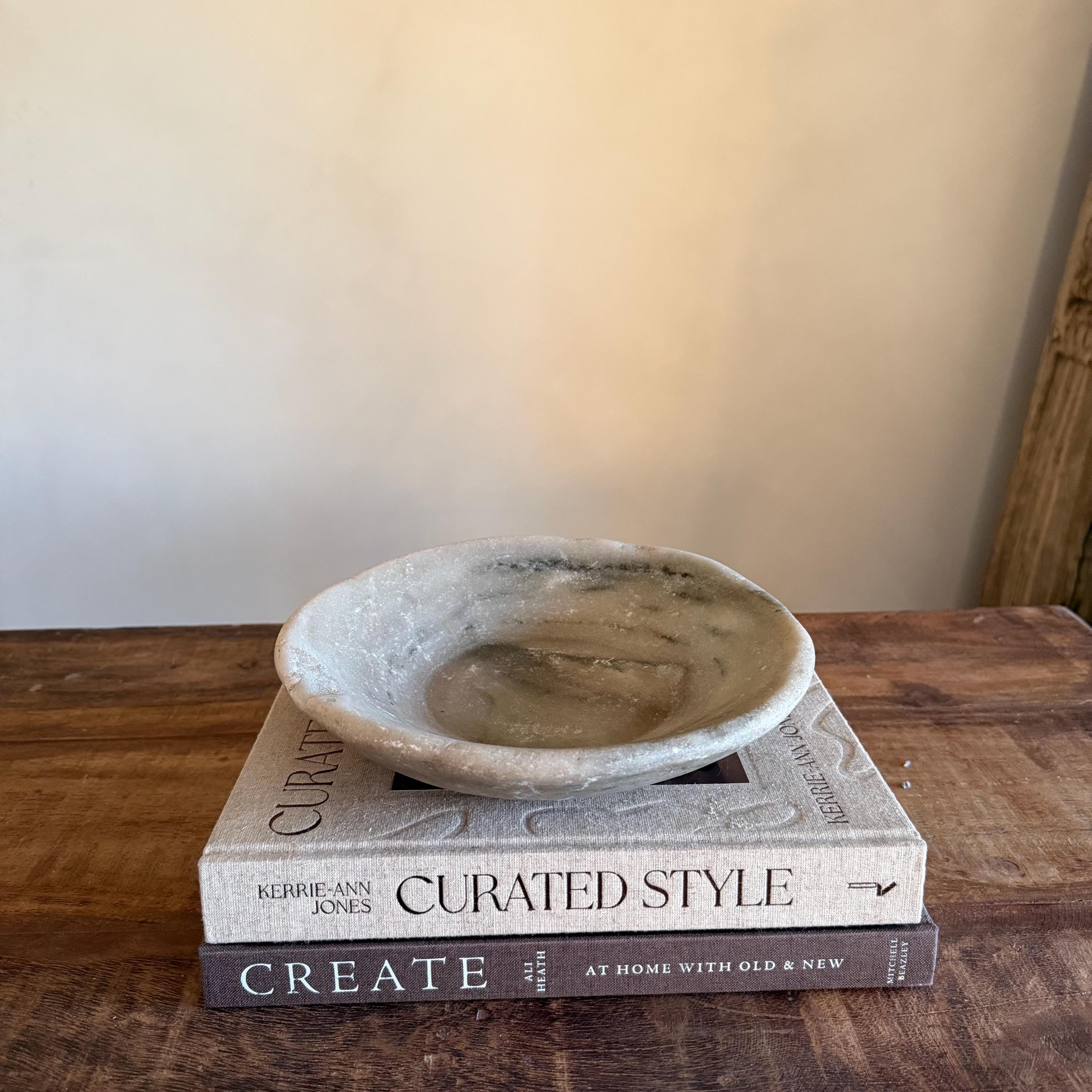 Vintage Marble Stone Bowl / Rustic Catch All Dish - Project Kalaā