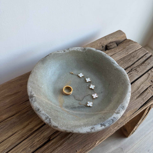 Vintage Marble Stone Bowl / Rustic Catch All Dish