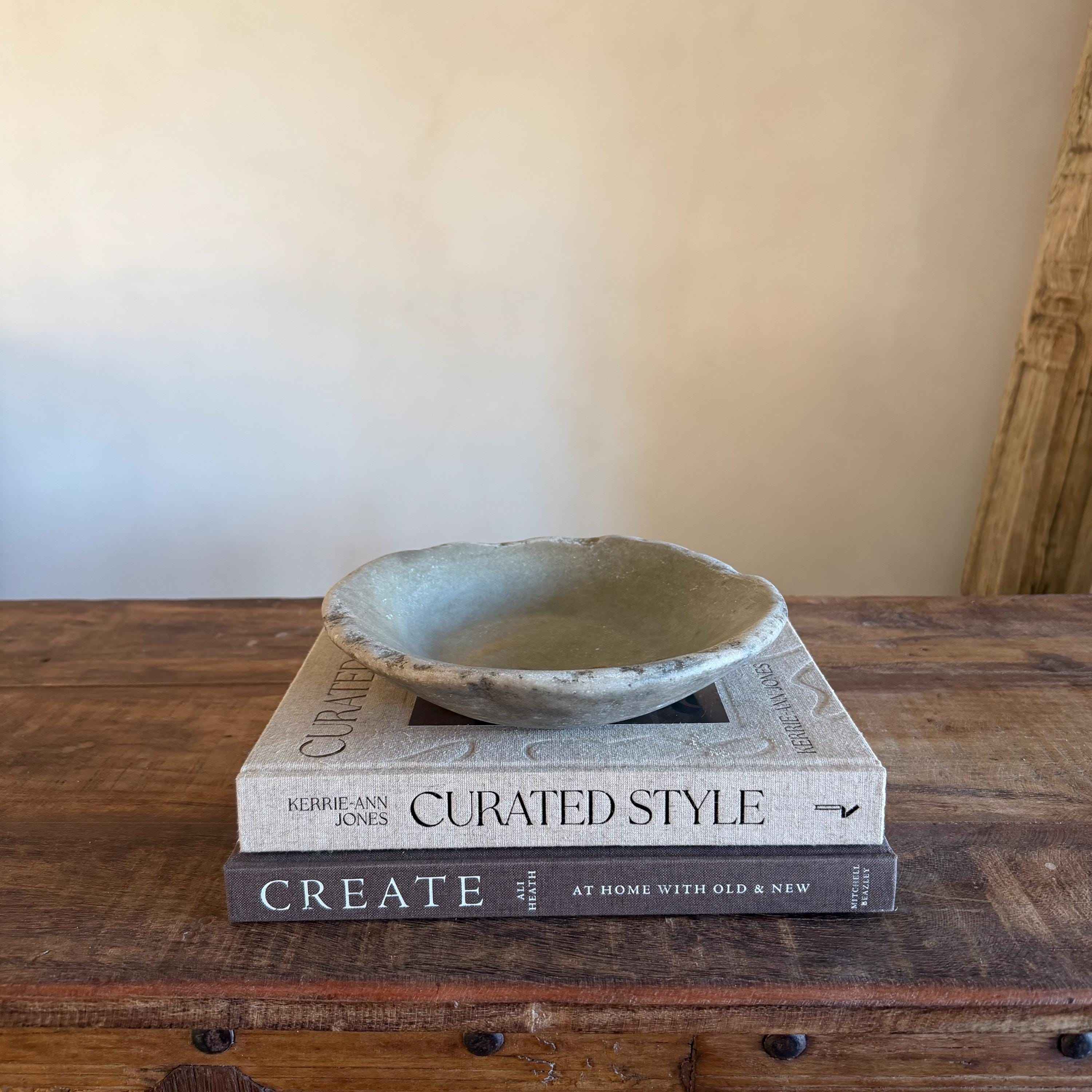 Vintage Marble Stone Bowl / Rustic Catch All Dish