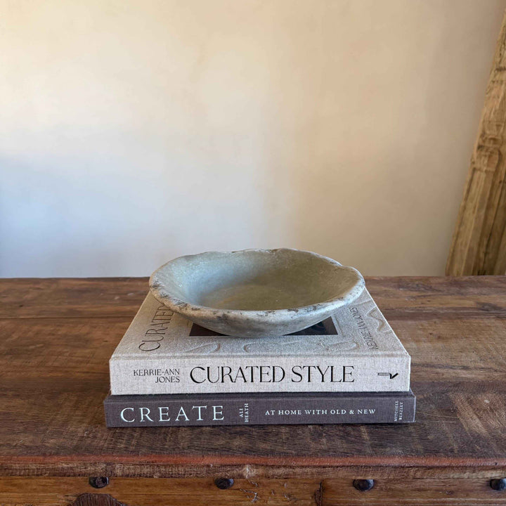 Vintage Marble Stone Bowl / Rustic Catch All Dish