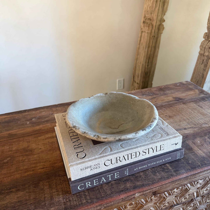 Vintage Marble Stone Bowl / Rustic Catch All Dish