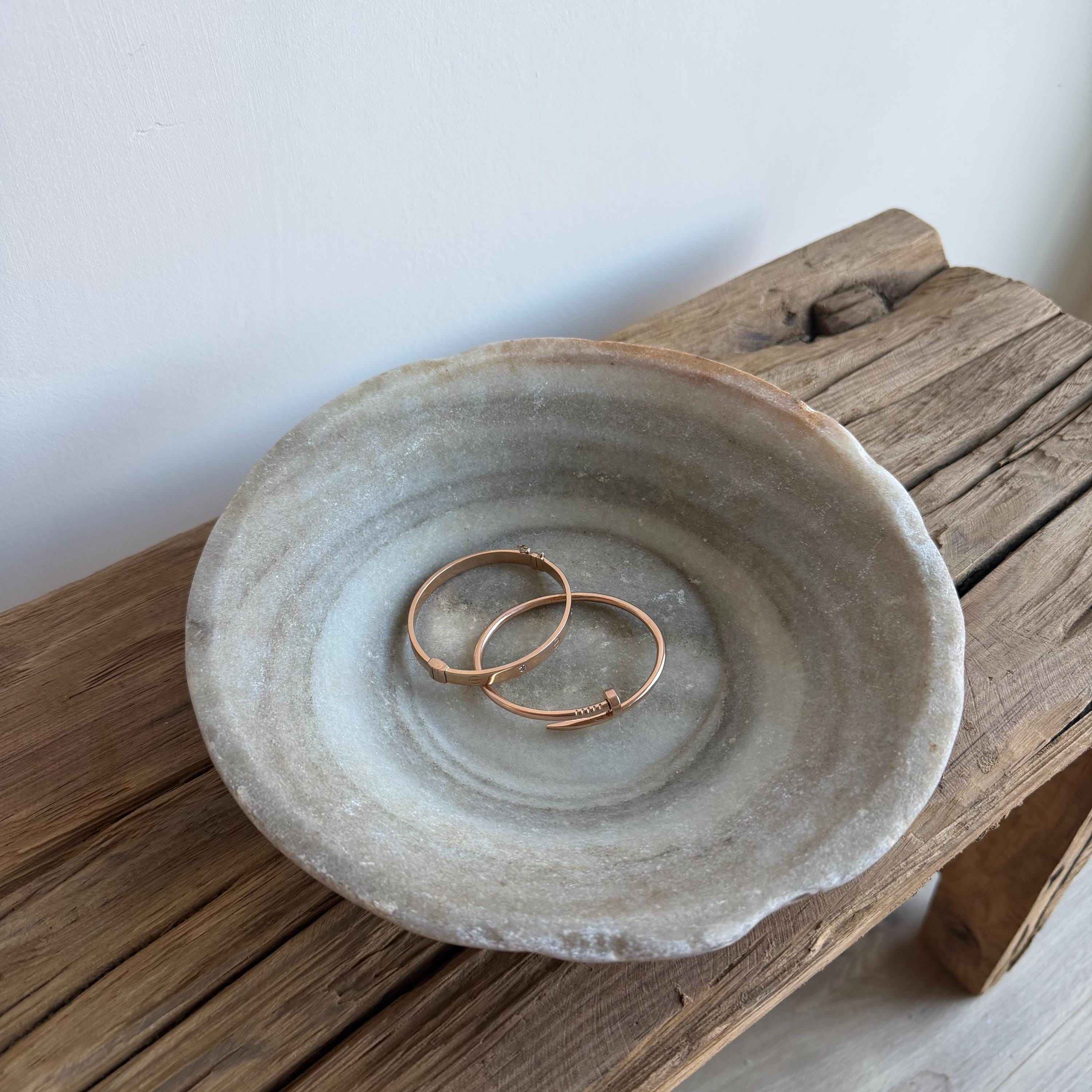 Vintage Marble Stone Bowl / Rustic Catch All Dish