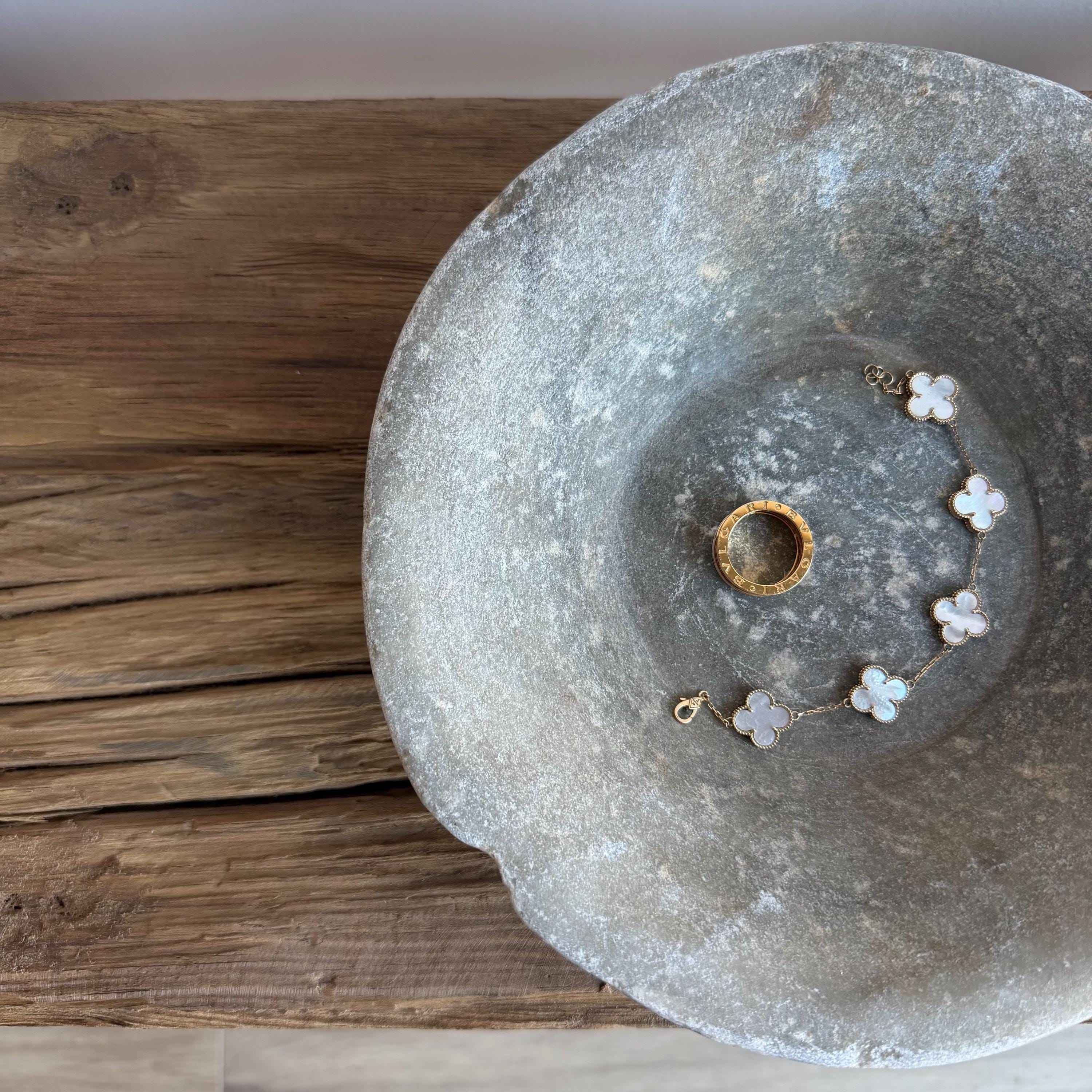 Vintage Marble Stone Bowl / Rustic Catch All Dish
