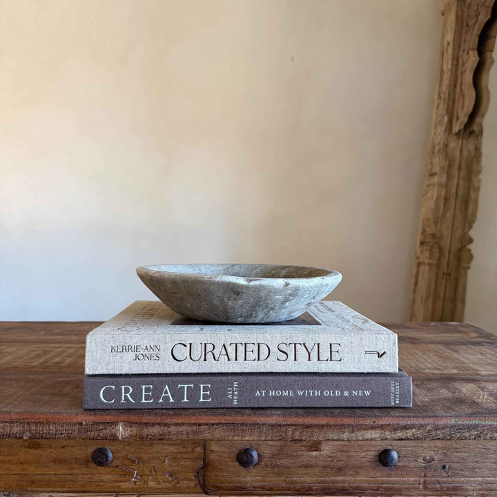 Vintage Marble Stone Bowl / Rustic Catch All Dish