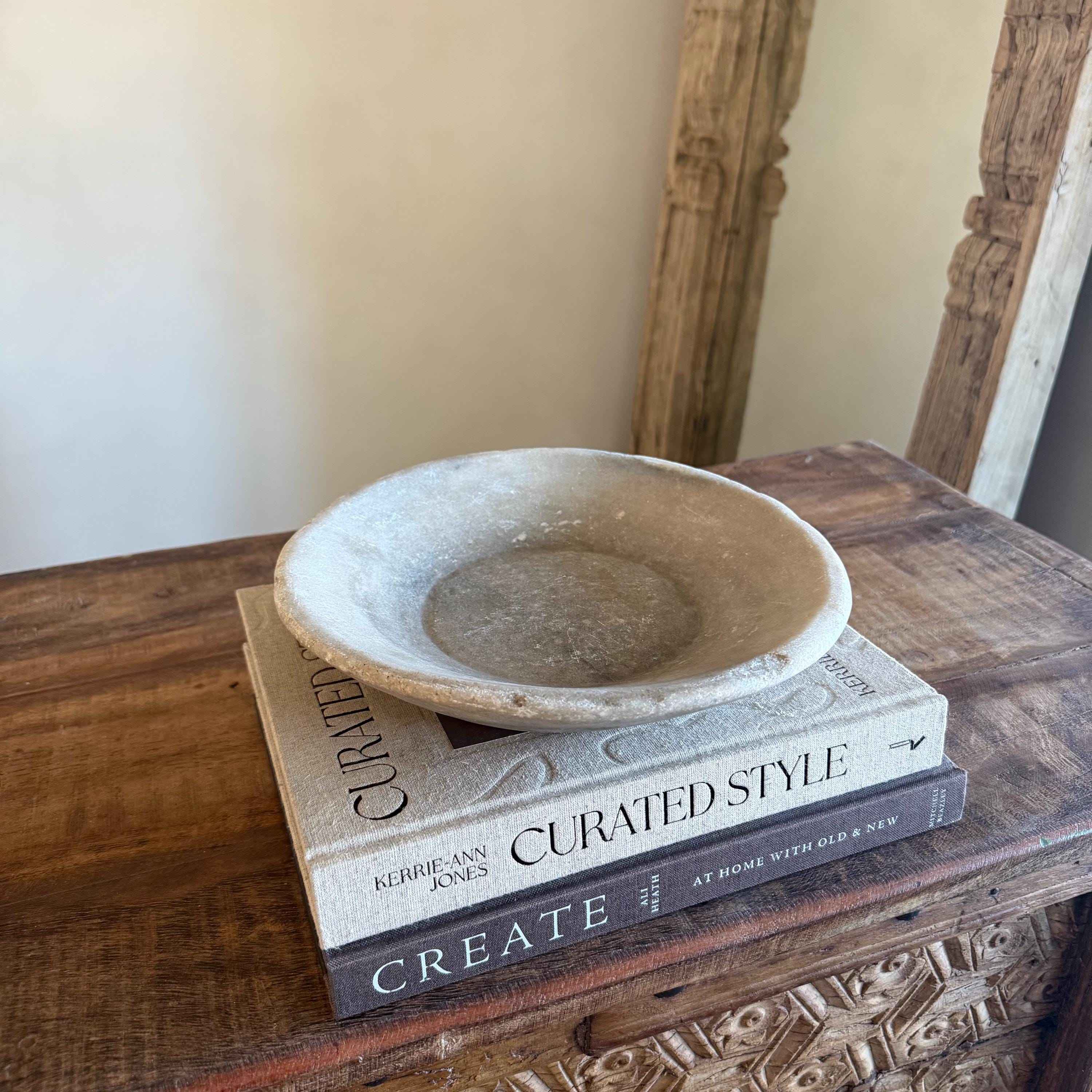 Vintage Marble Stone Bowl / Rustic Catch All Dish