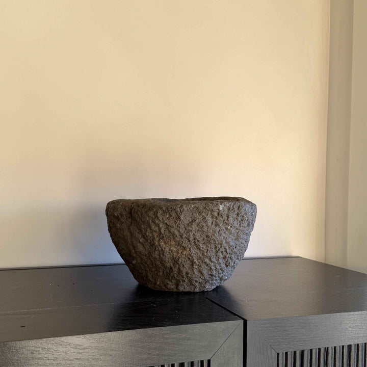 Antique Heavy Stone Mortar Planter | Vintage Hand-Carved Limestone Bowl
