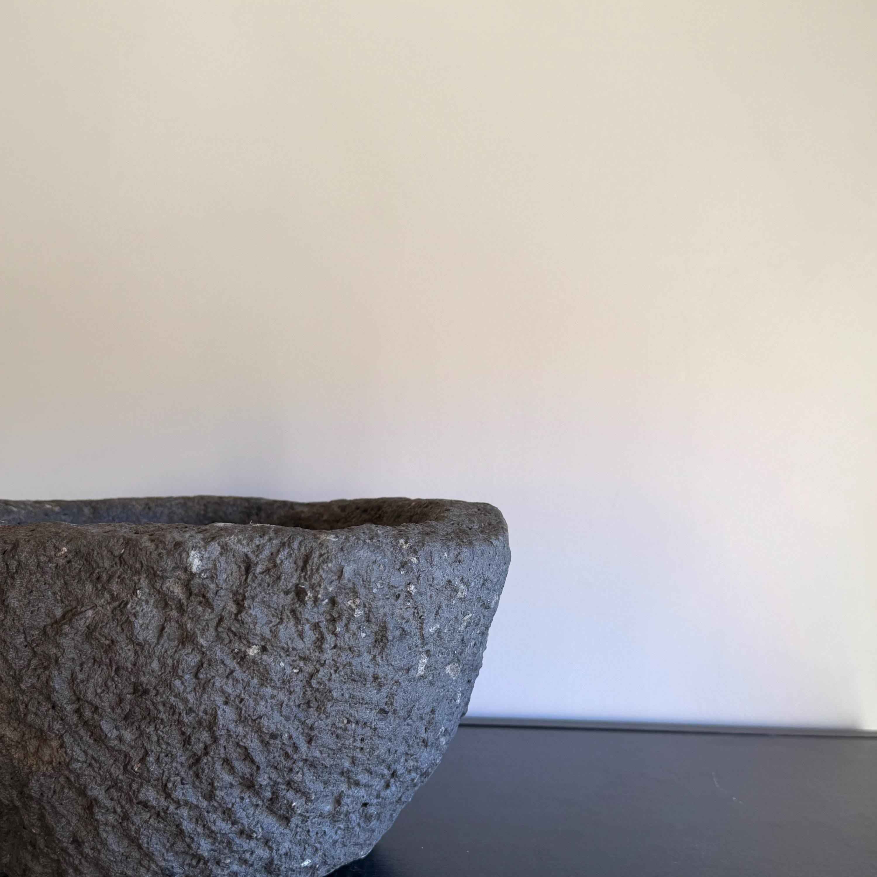 Antique Heavy Stone Mortar Planter | Vintage Hand-Carved Limestone Bowl