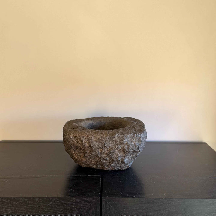 Antique Heavy Stone Mortar Planter | Vintage Hand-Carved Limestone Bowl