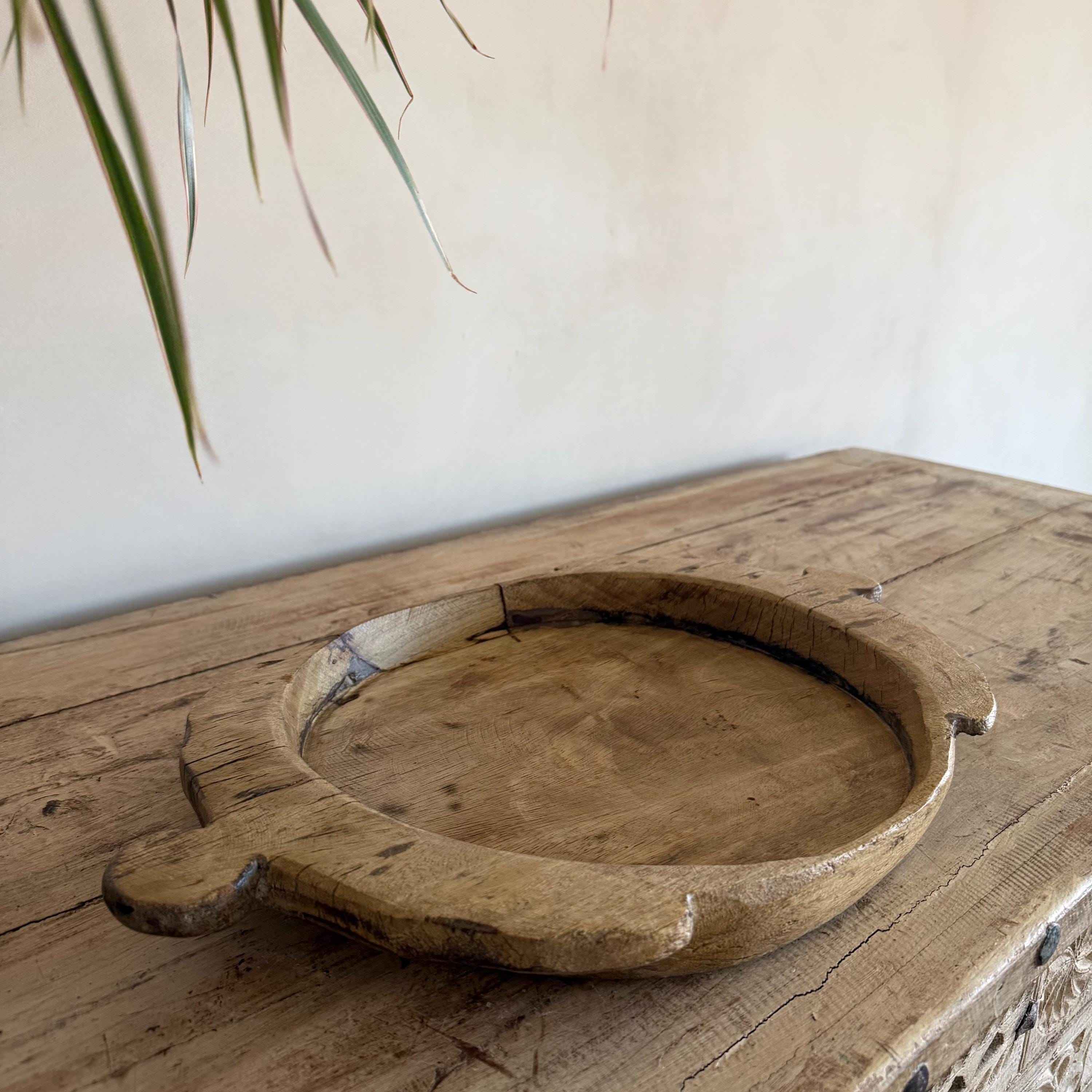 Vintage Teak Wood Dough Bowl | Rustic Parat Tray 17.5"