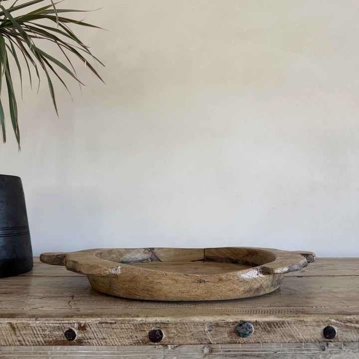 Vintage Teak Wood Dough Bowl | Rustic Parat Tray 17.5"