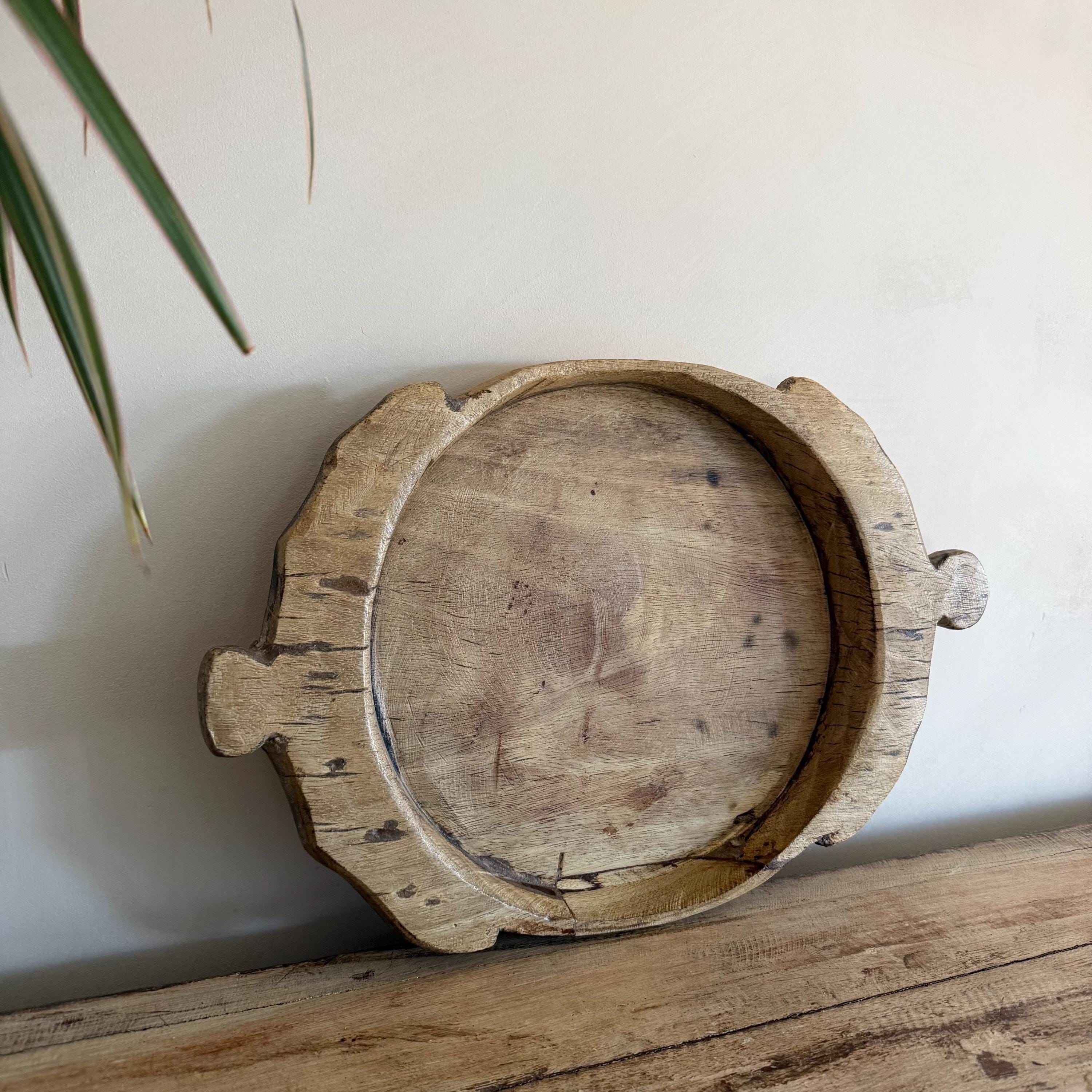 Vintage Teak Wood Dough Bowl | Rustic Parat Tray 17.5"