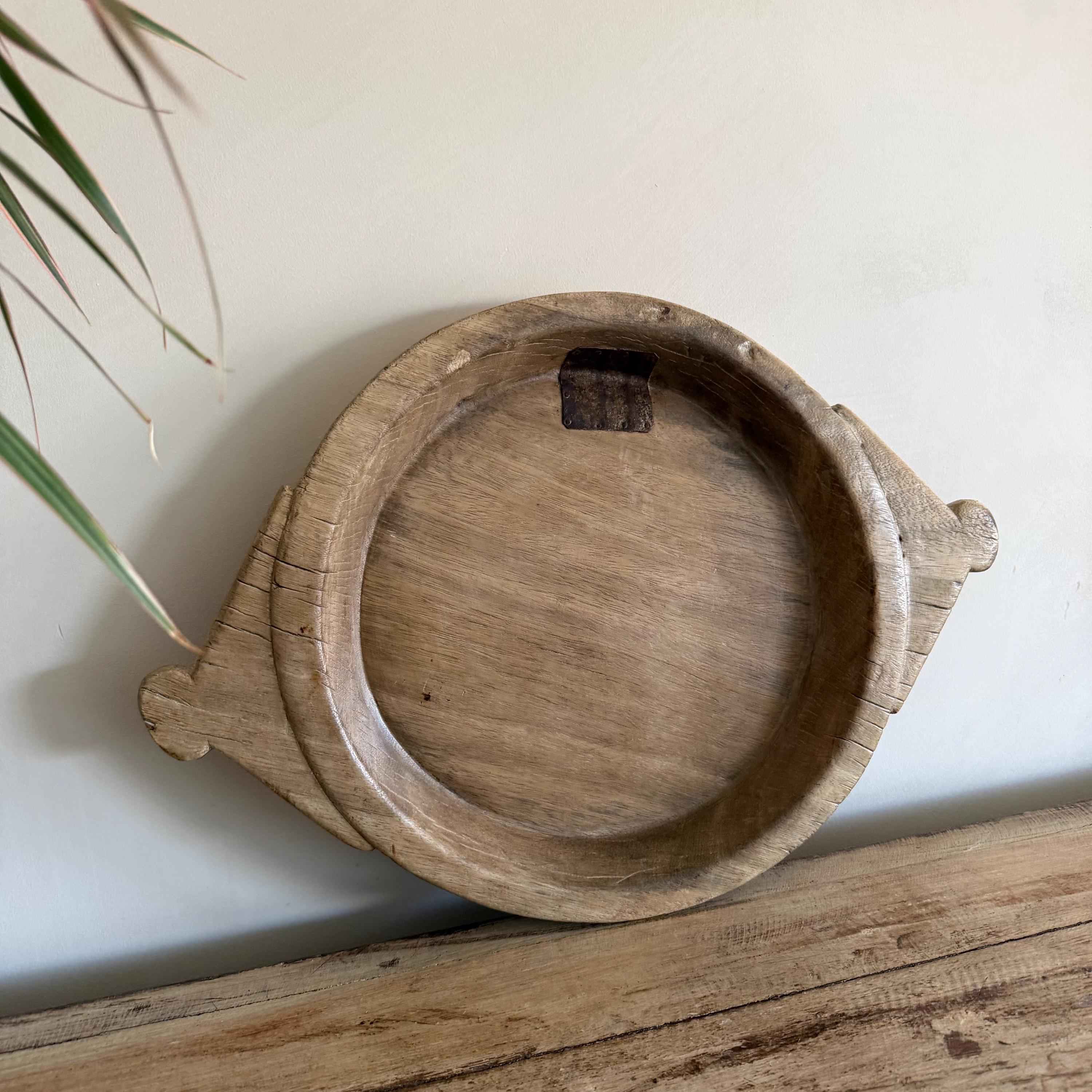 Vintage Teak Wood Dough Bowl | Rustic Parat Tray 19"