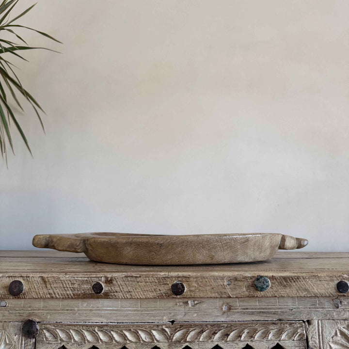 Vintage Teak Wood Dough Bowl | Rustic Parat Tray 19"