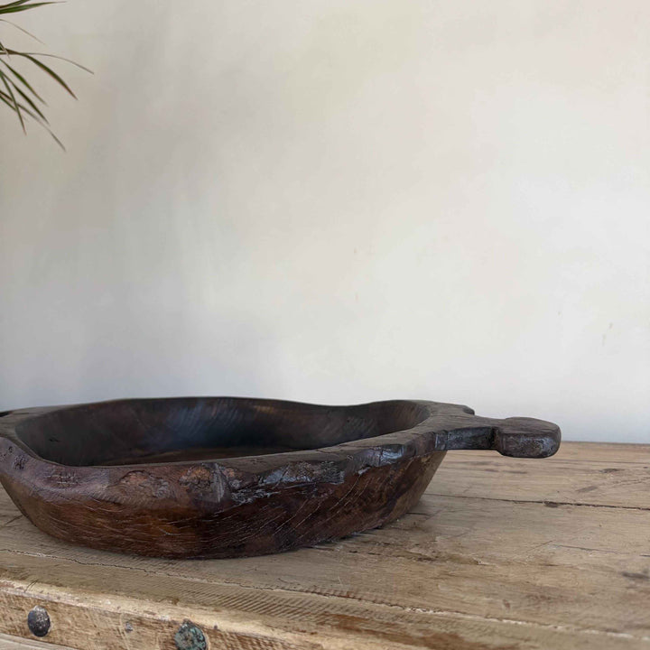 Vintage Teak Wood Dough Bowl | Rustic Parat Tray 20"