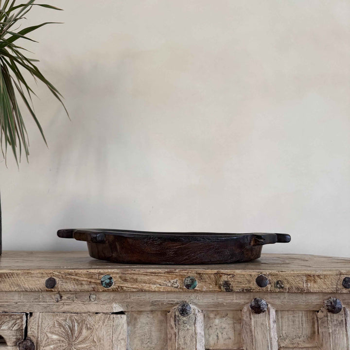 Vintage Teak Wood Dough Bowl | Rustic Parat Tray 17.5"