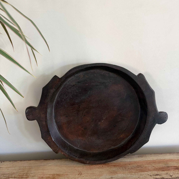 Vintage Teak Wood Dough Bowl | Rustic Parat Tray 17.5"