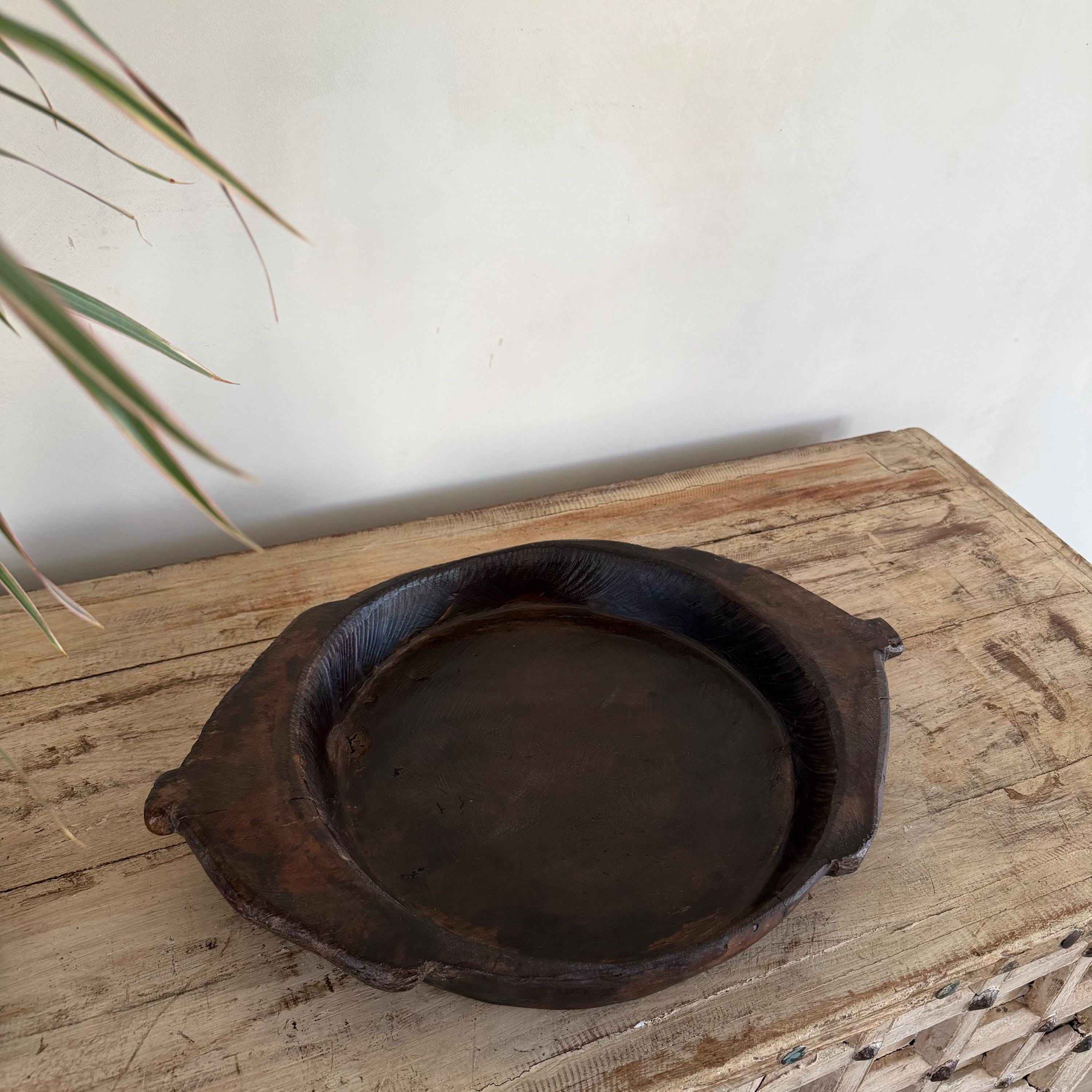 Vintage Teak Wood Dough Bowl | Rustic Parat Tray 19.5"