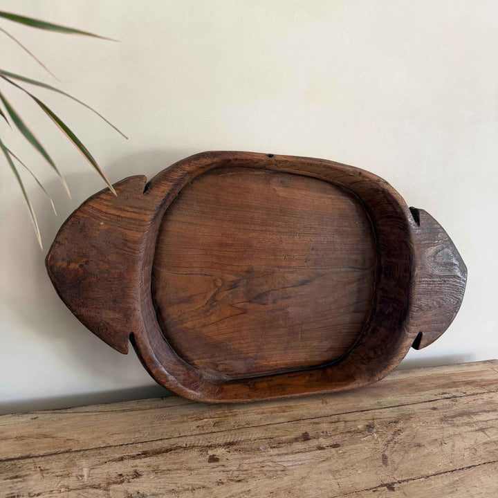 Vintage Teak Wood Dough Bowl | Rustic Parat Tray 28.5"