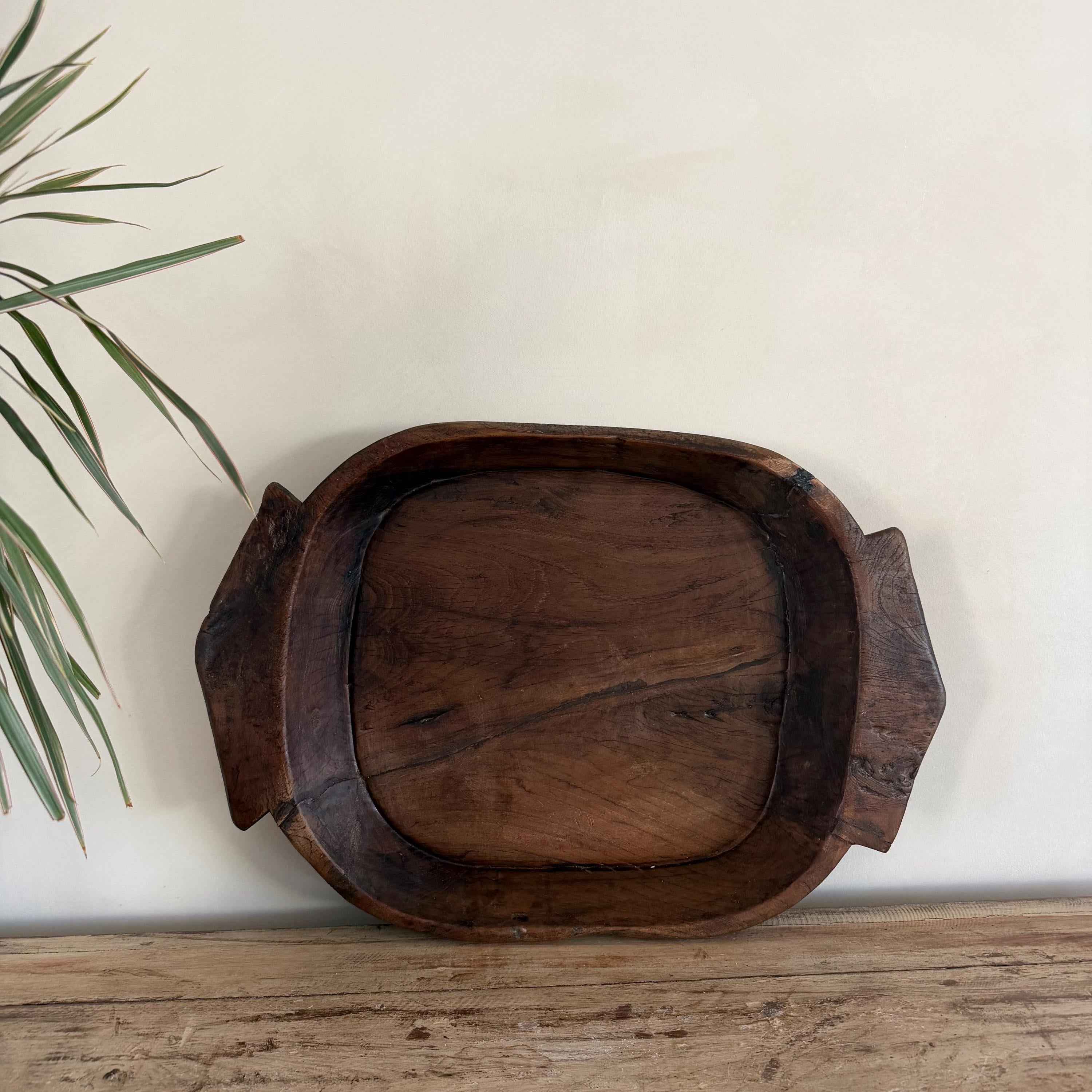 Vintage Teak Wood Dough Bowl | Rustic Parat Tray 24"