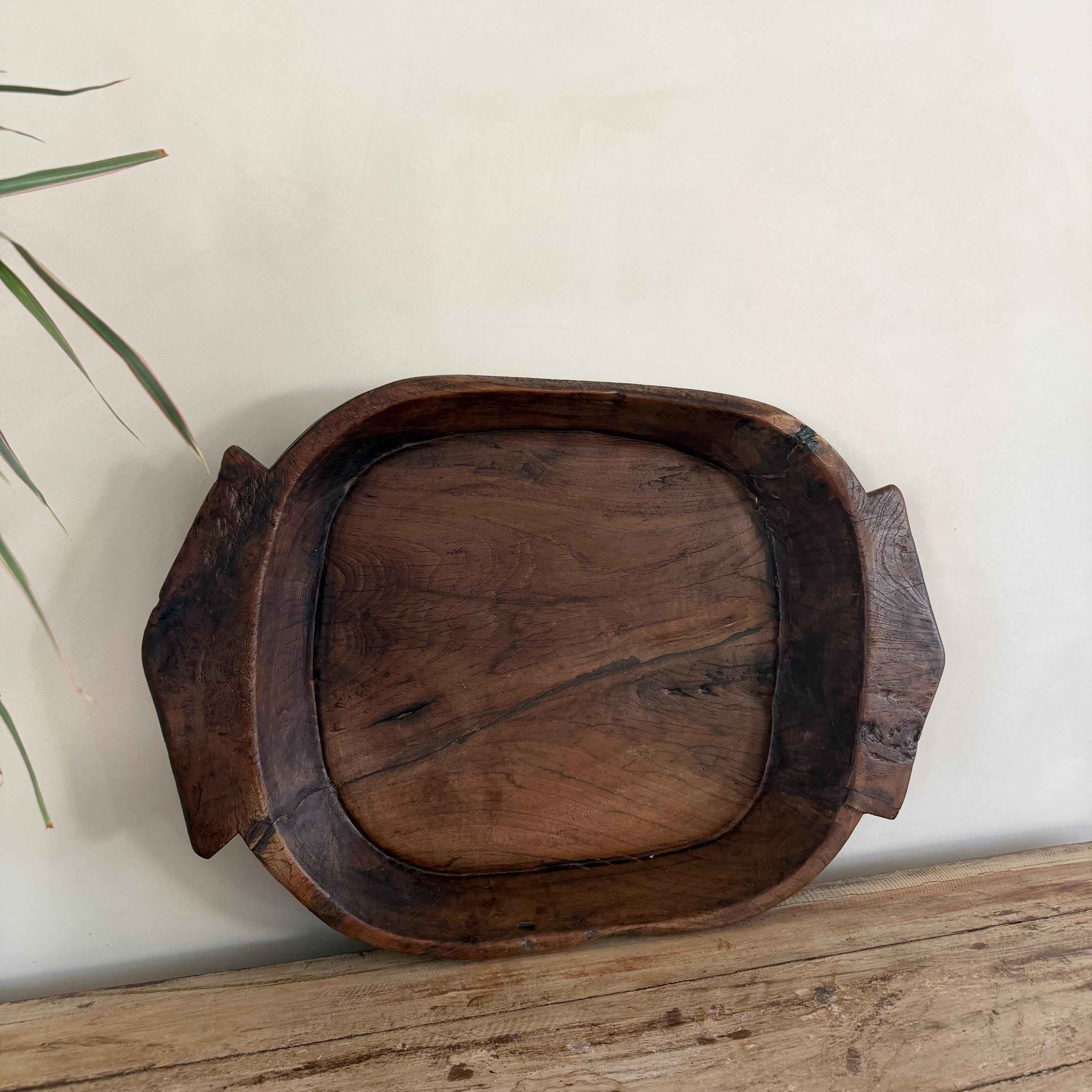Vintage Teak Wood Dough Bowl | Rustic Parat Tray 24"