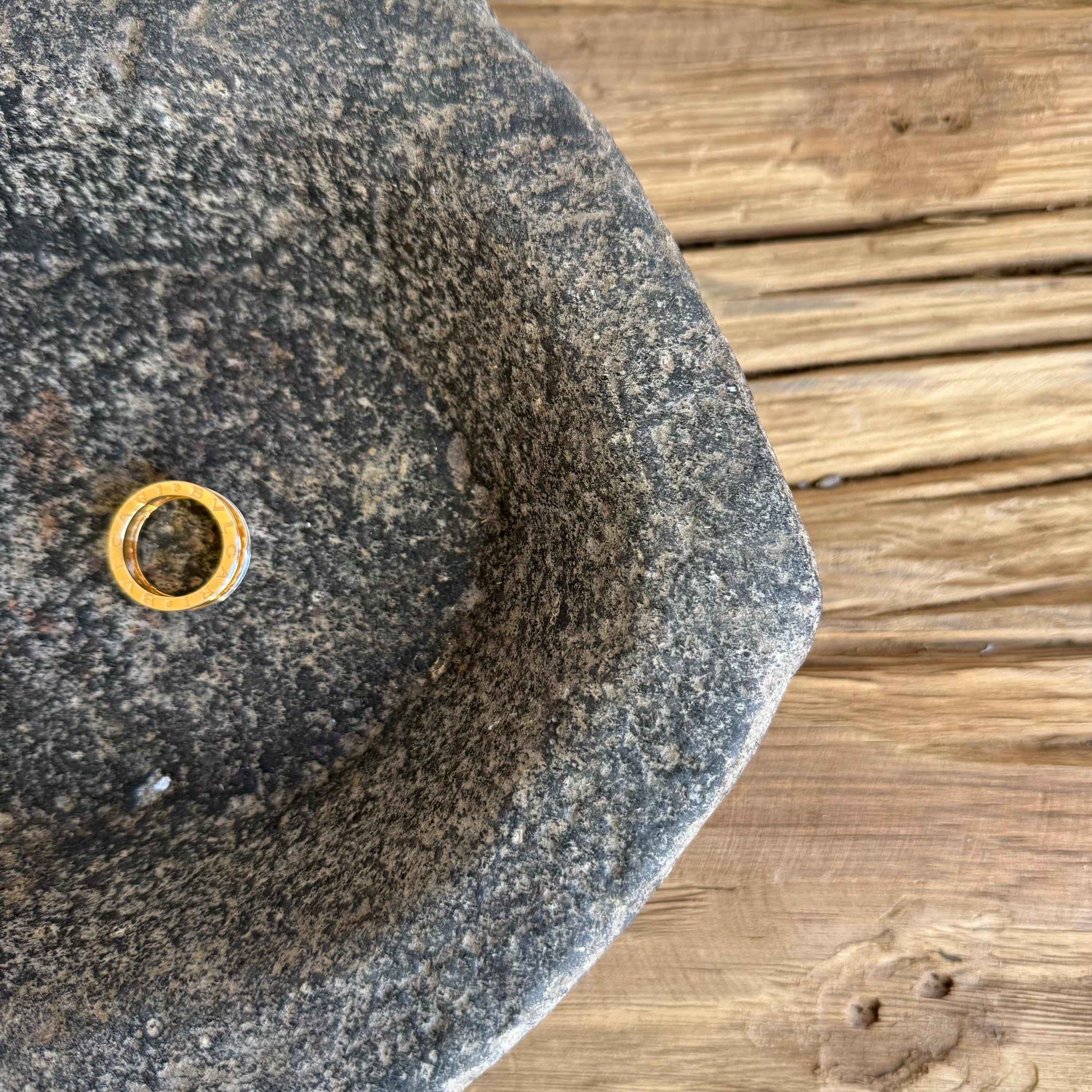Vintage Marble Kharal 12.5" Stone Tray, Antique Limestone Carved Oval Tray, Primitive Stone Centerpiece