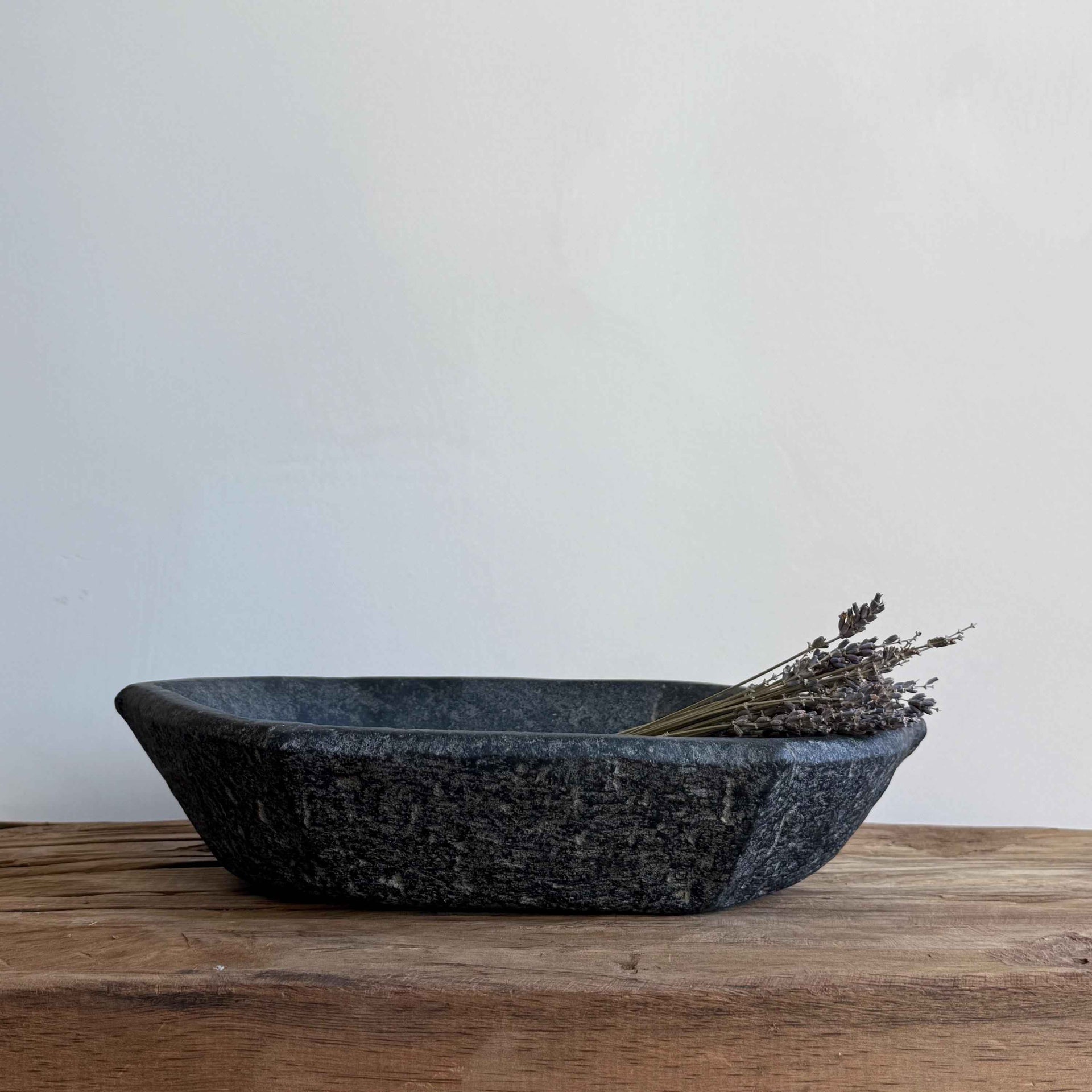 Vintage Marble Kharal 12.5" Stone Tray, Antique Limestone Carved Oval Tray, Primitive Stone Centerpiece