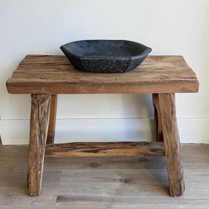 Vintage Marble Kharal 12.5" Stone Tray, Antique Limestone Carved Oval Tray, Primitive Stone Centerpiece