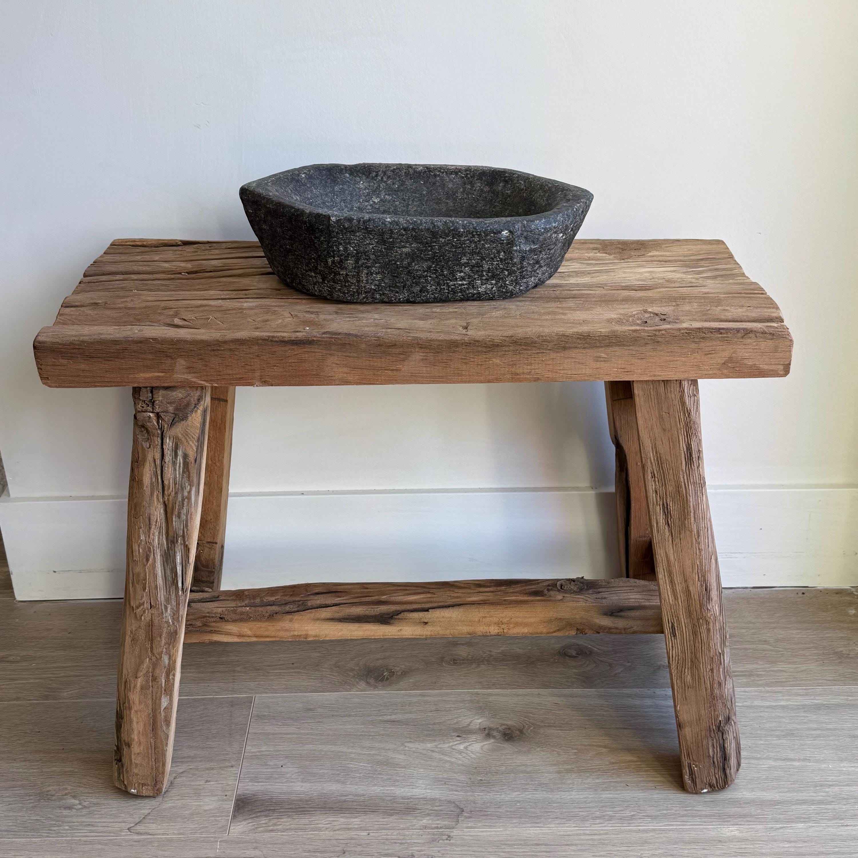 Vintage Marble Kharal 12" Stone Tray, Antique Limestone Carved Oval Tray, Primitive Stone Centerpiece