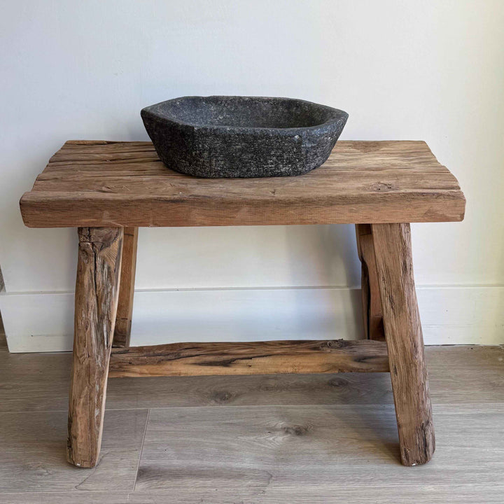 Vintage Marble Kharal 12" Stone Tray, Antique Limestone Carved Oval Tray, Primitive Stone Centerpiece