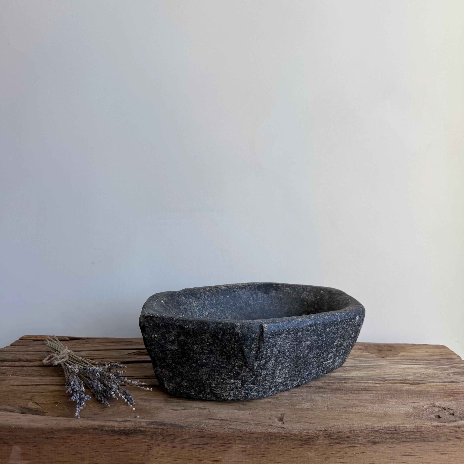 Vintage Marble Kharal 12" Stone Tray, Antique Limestone Carved Oval Tray, Primitive Stone Centerpiece