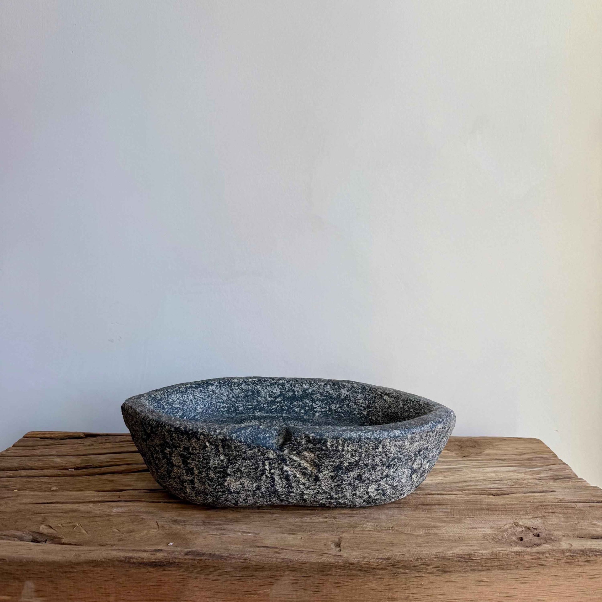 Vintage Marble Kharal 11.5" Stone Tray, Antique Limestone Carved Oval Tray, Primitive Stone Centerpiece