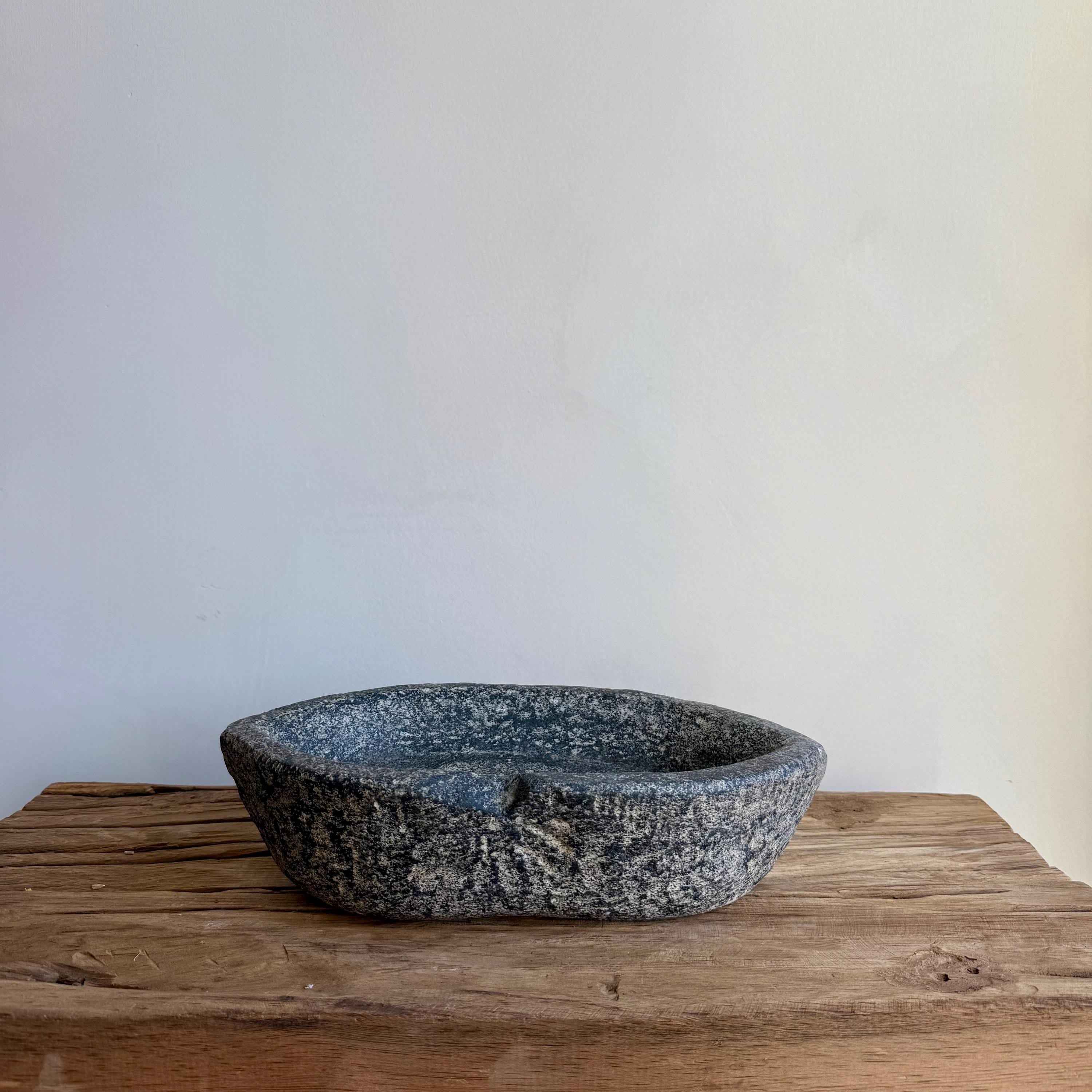 Vintage Marble Kharal 11.5" Stone Tray, Antique Limestone Carved Oval Tray, Primitive Stone Centerpiece