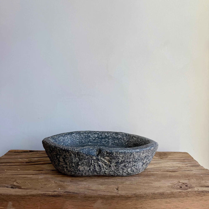 Vintage Marble Kharal 11.5" Stone Tray, Antique Limestone Carved Oval Tray, Primitive Stone Centerpiece