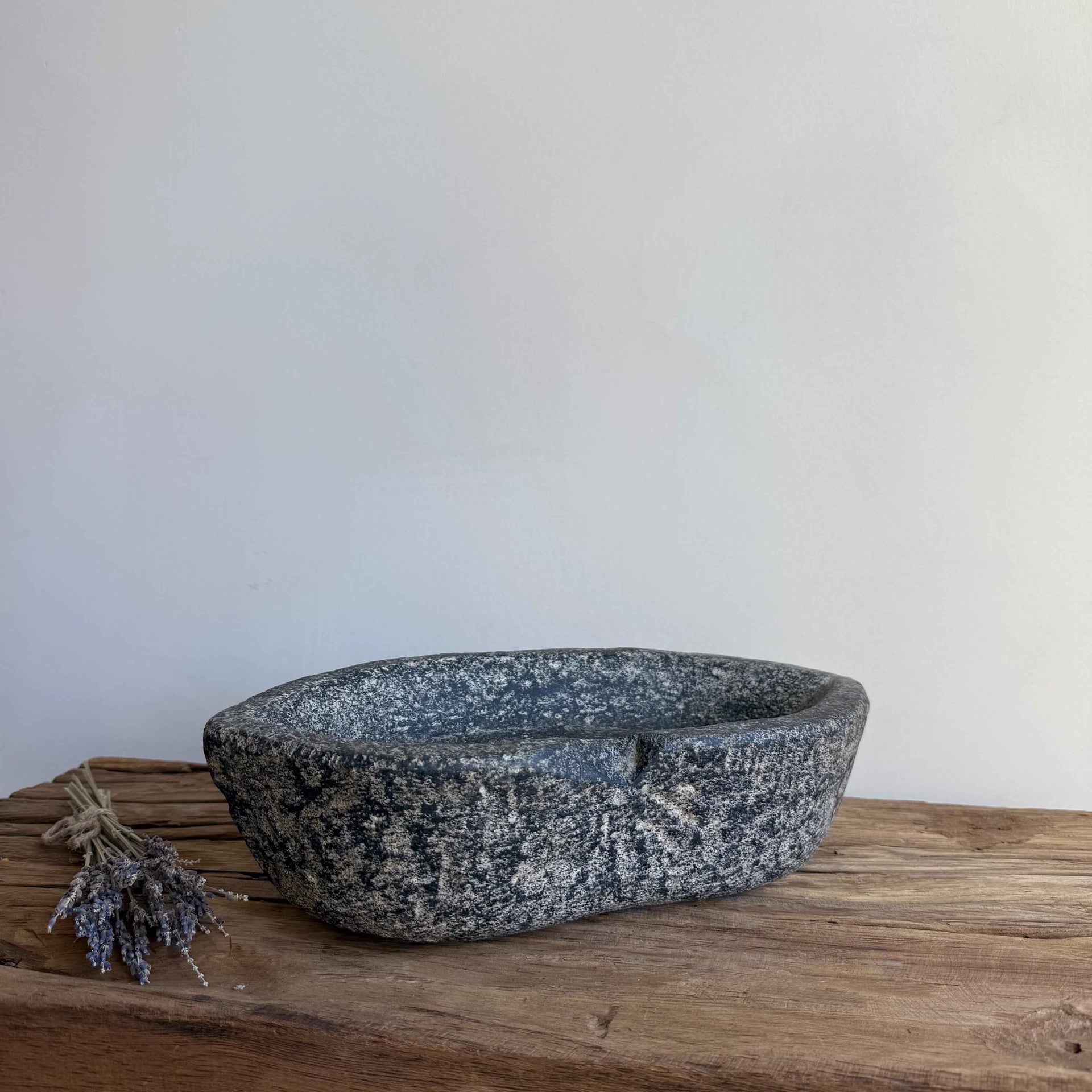 Vintage Marble Kharal 11.5" Stone Tray, Antique Limestone Carved Oval Tray, Primitive Stone Centerpiece