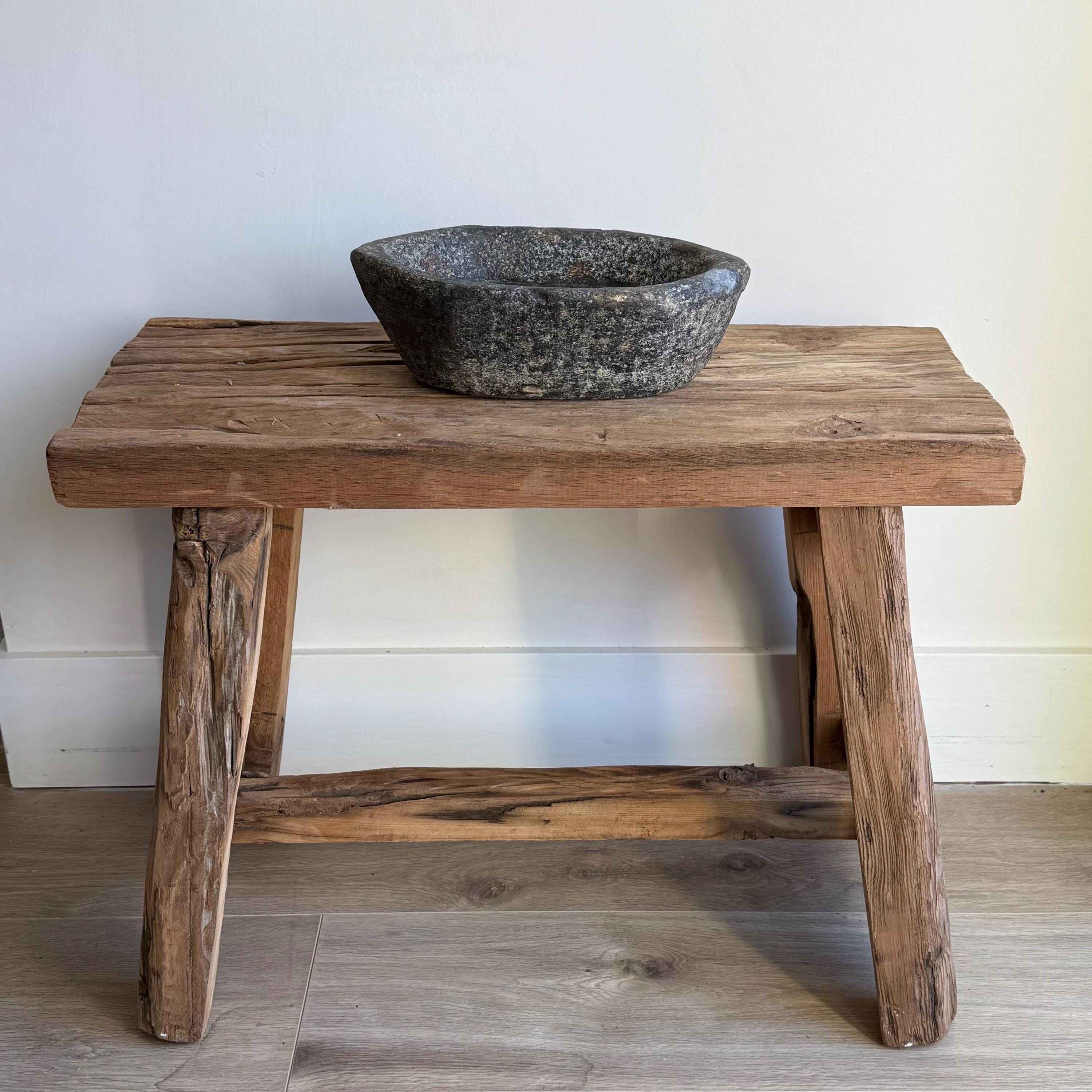 Vintage Marble Kharal 10.5" Stone Tray, Antique Limestone Carved Oval Tray, Primitive Stone Centerpiece