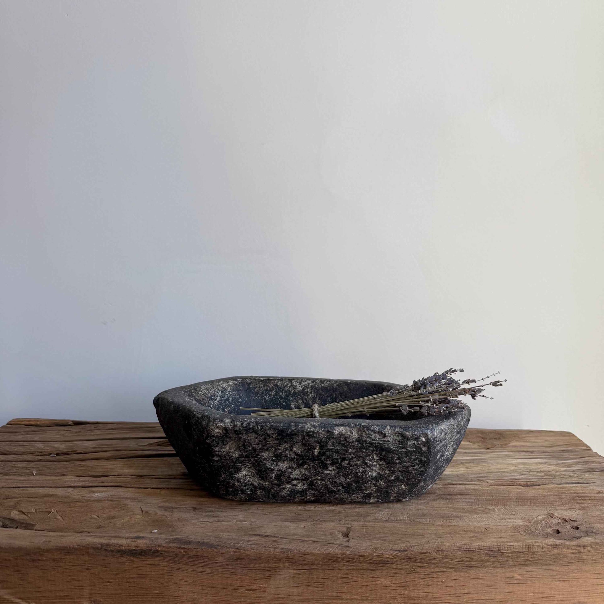 Vintage Marble Kharal 10.5" Stone Tray, Antique Limestone Carved Oval Tray, Primitive Stone Centerpiece